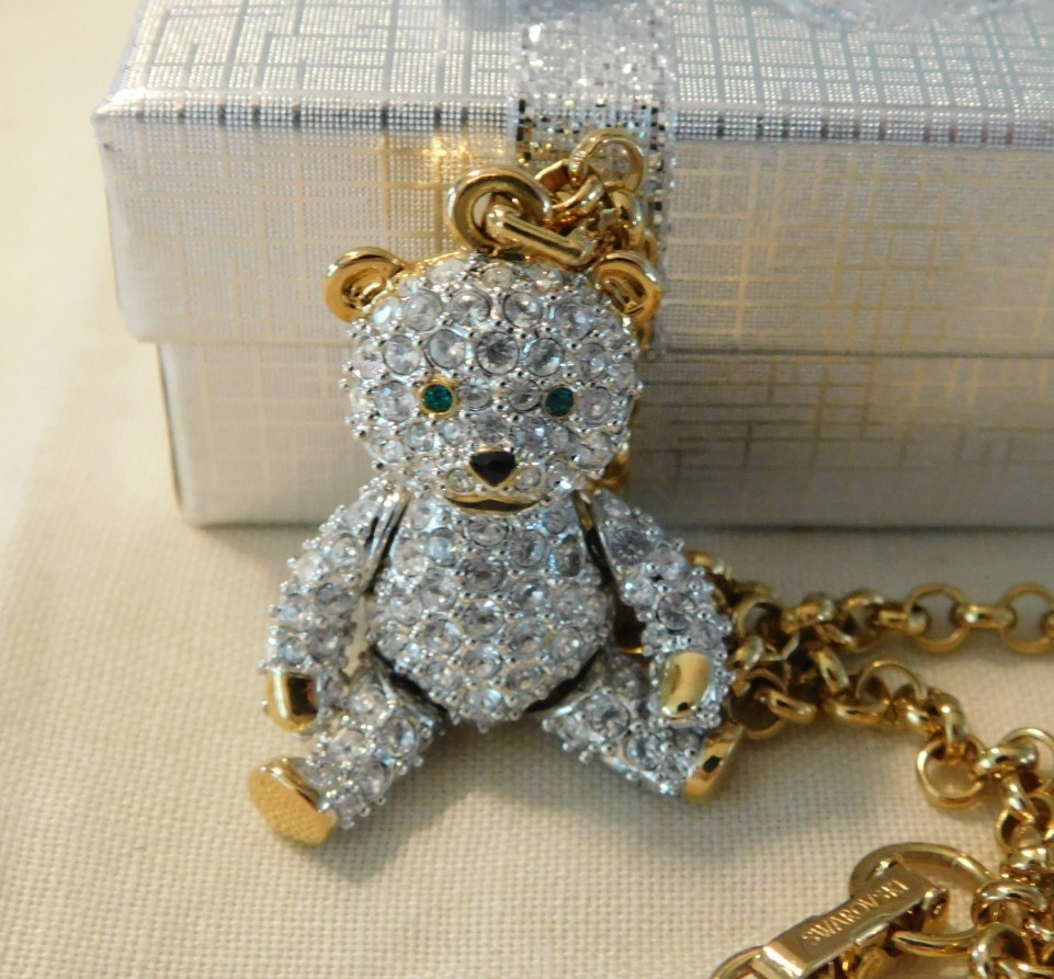 Authentic Swarovski Crystal Teddy Bear Jointed Pendant Necklace
