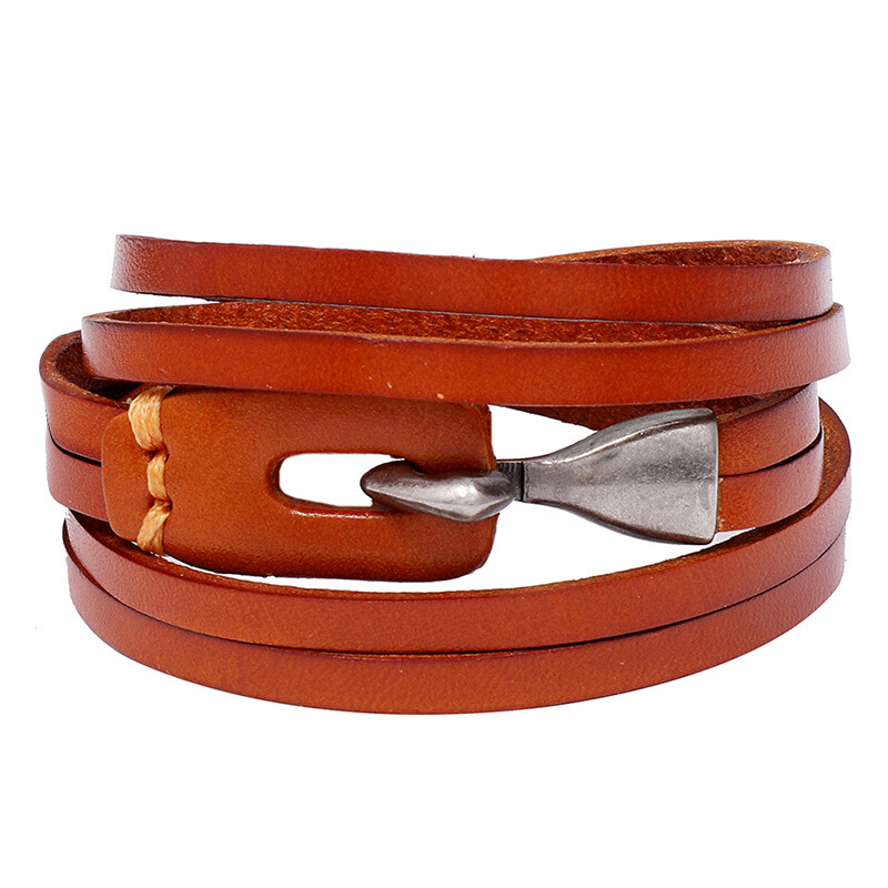 Leather Wrap Bracelets w Hook Closure, Your Choice, Dk Brown, Lt Brown OR Black