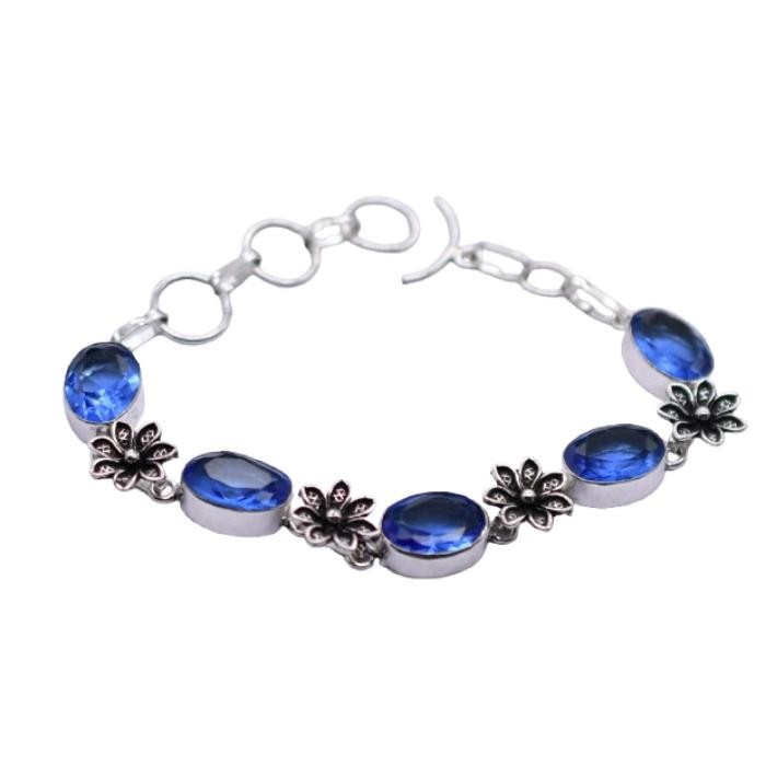 Blue Topaz Gemstone Silver Plated Handmade Bracelet Jewelry BR 121