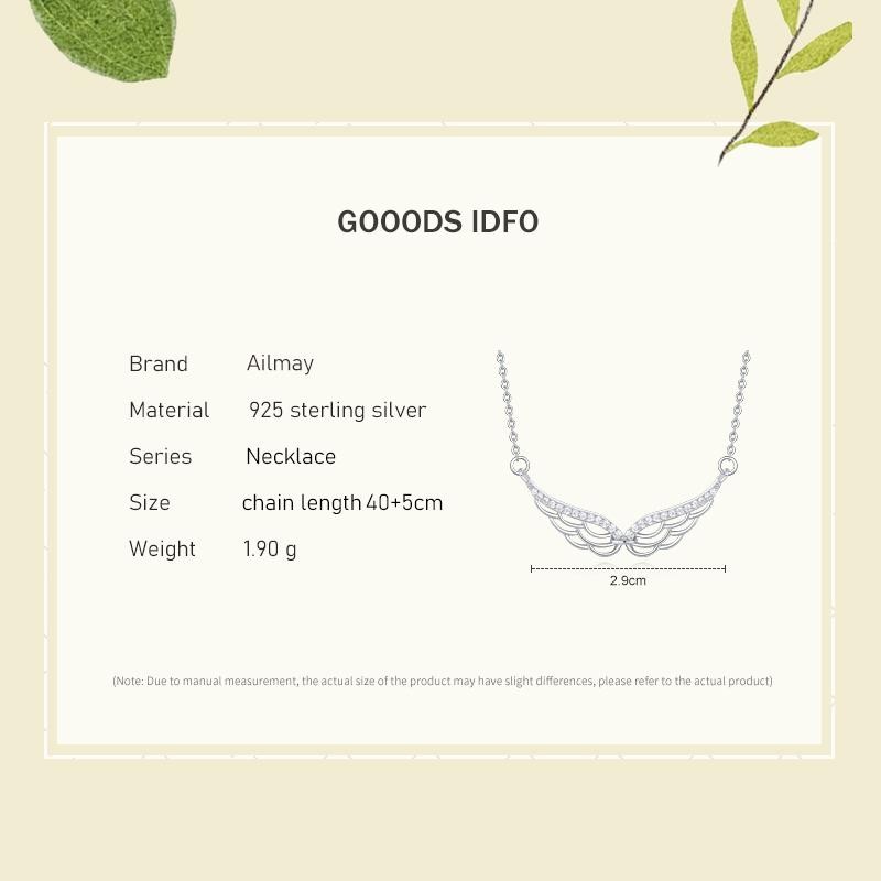 Ailmay 925 Silver Angel Wings Pendant Necklace CZ Classic Women Jewelry