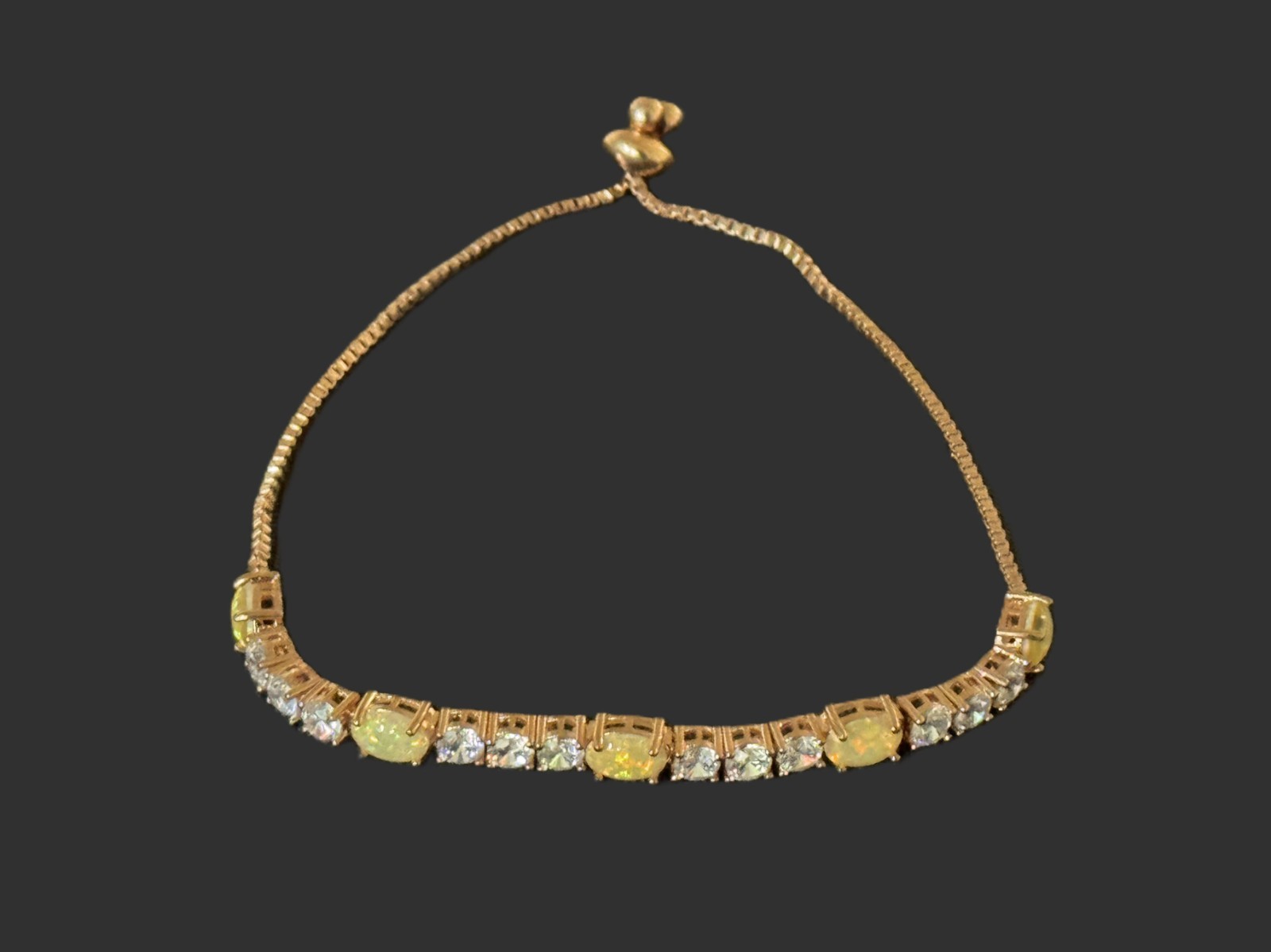 Rose Gold Tone Oval Peridot and White Stone Bolo Bracelet – adjustable