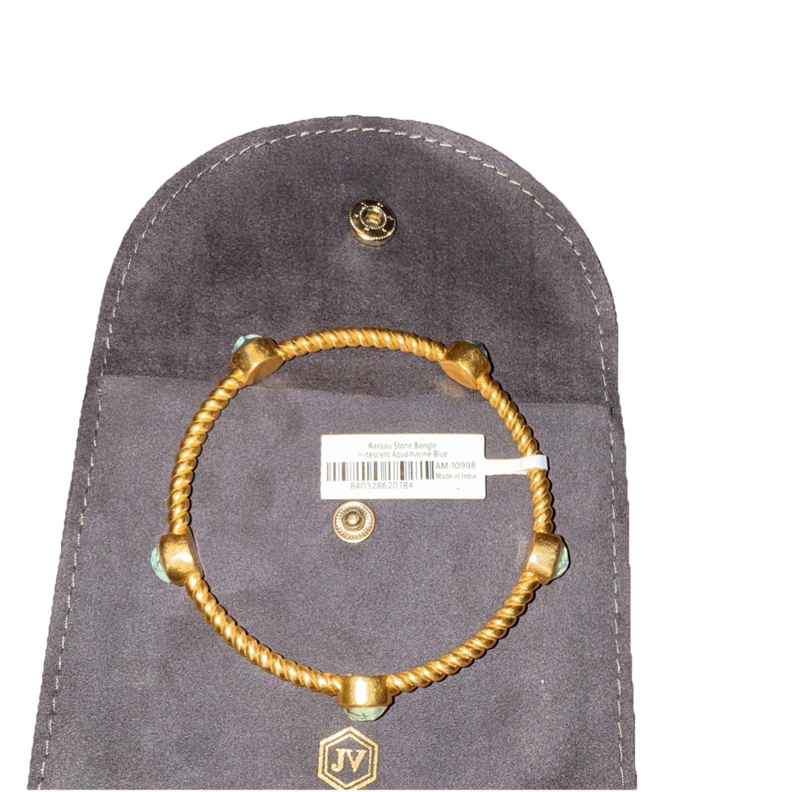 Julie Vos 24K Gold Overlay Nassau Stone Bracelet Iridescent Aquamarine Blue