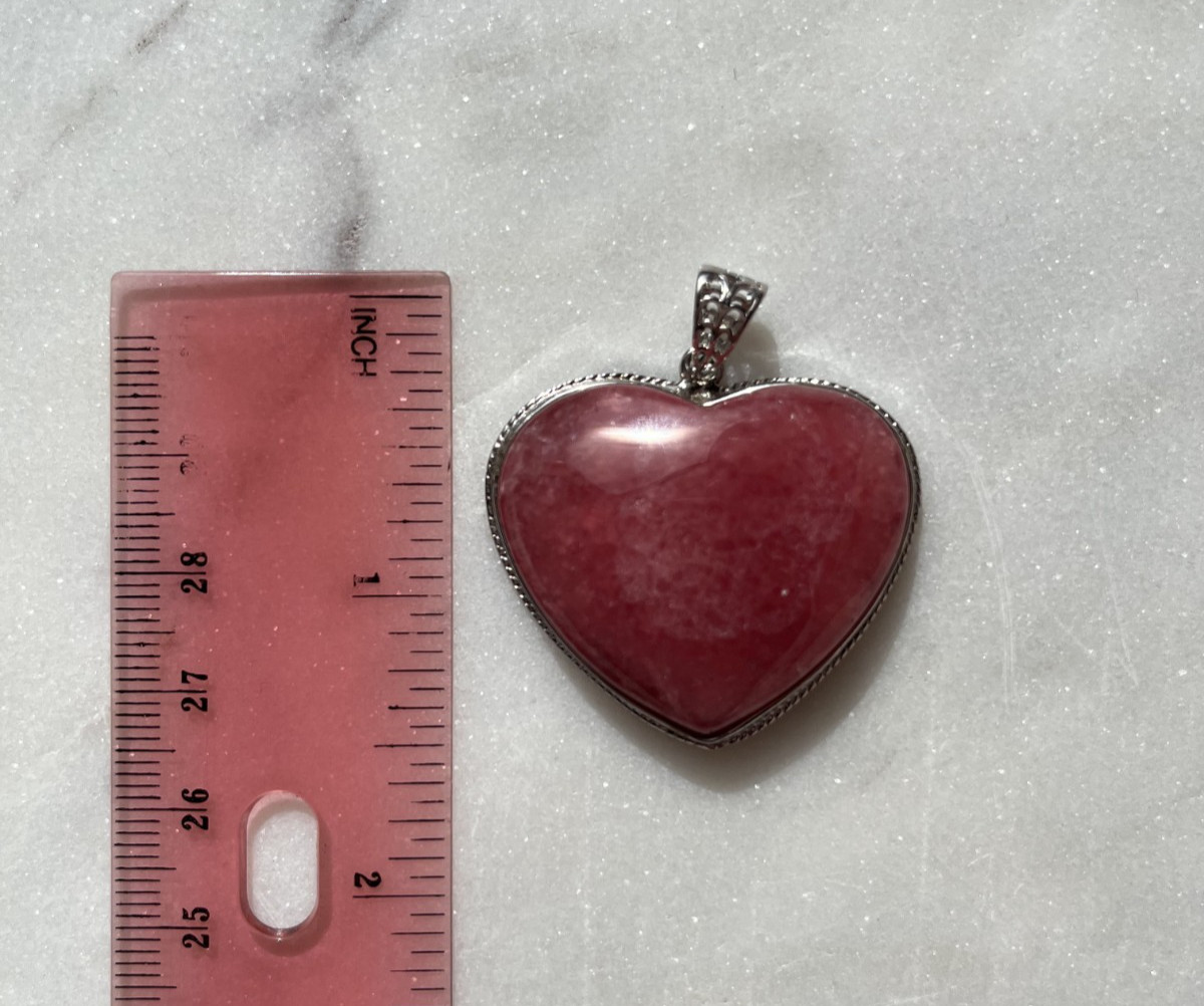 Rare X-Large Genuine Rhodochrosite Puffy Heart Statement Pendant