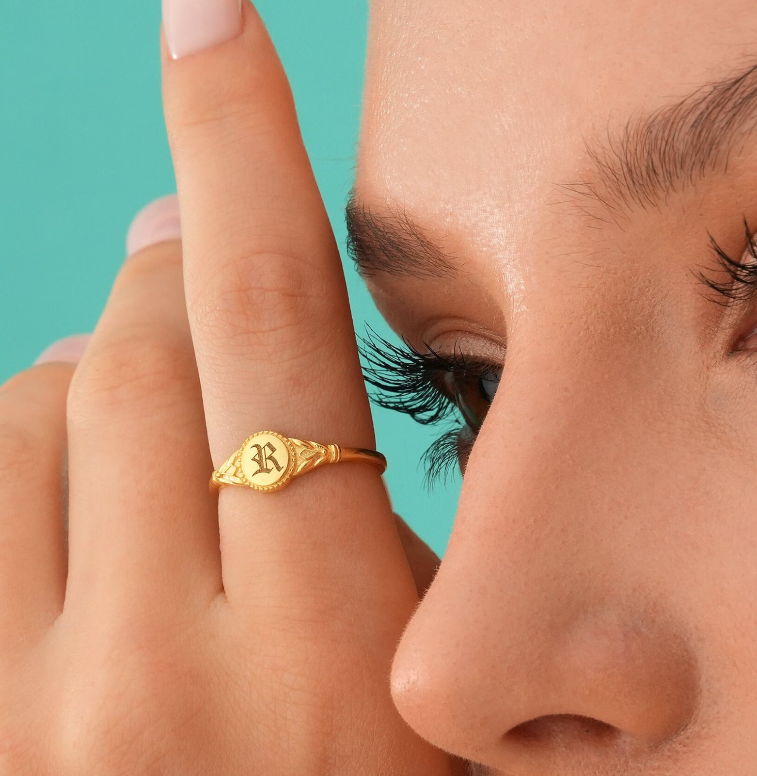 Custom Initial Signet Ring, Dainty Gold Filled Gold Plated 925 Silver Ring