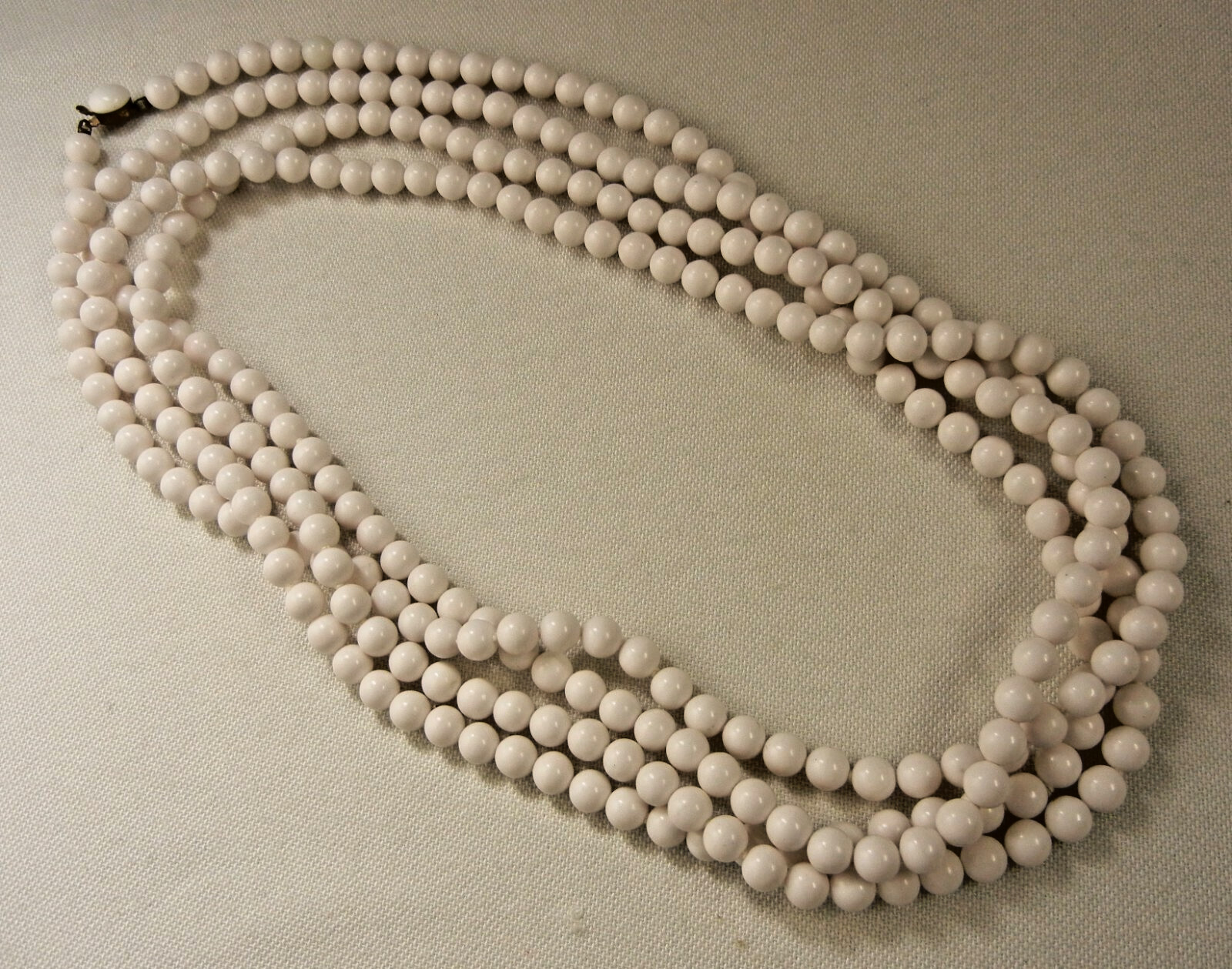Extra Long 80″ Flapper Length White Bead Necklace w/ Button Friction Clasp JAPAN