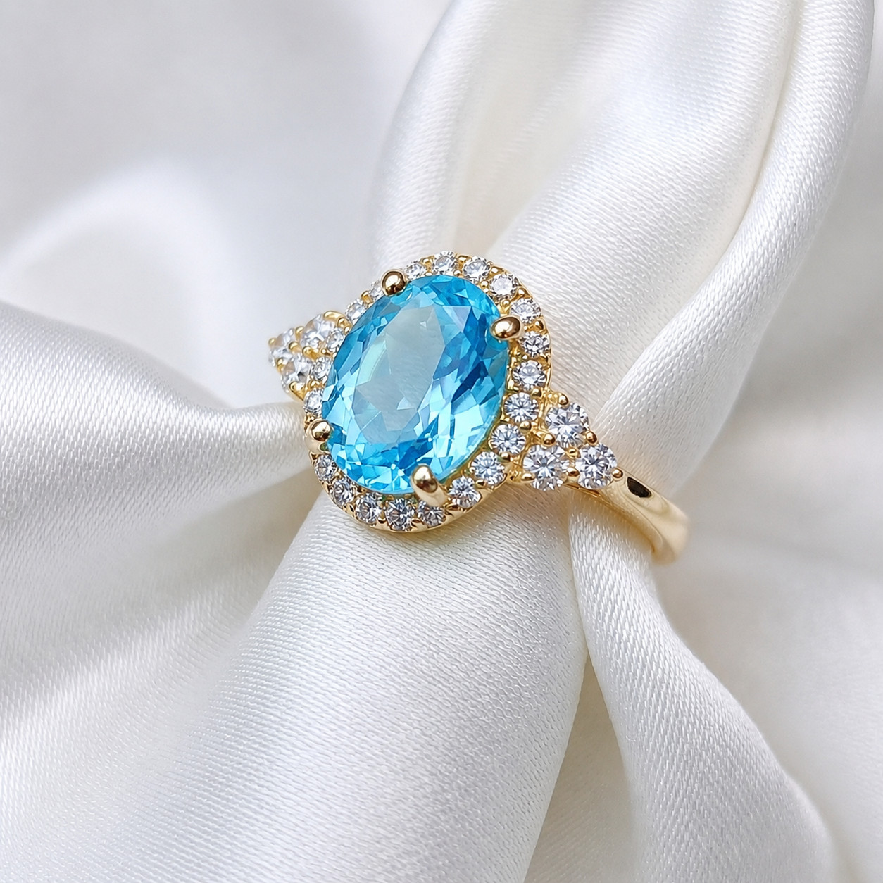 925 Sterling Silver Oval Alexandrite Gemstone & CZ Halo Ring, June Birthstone
