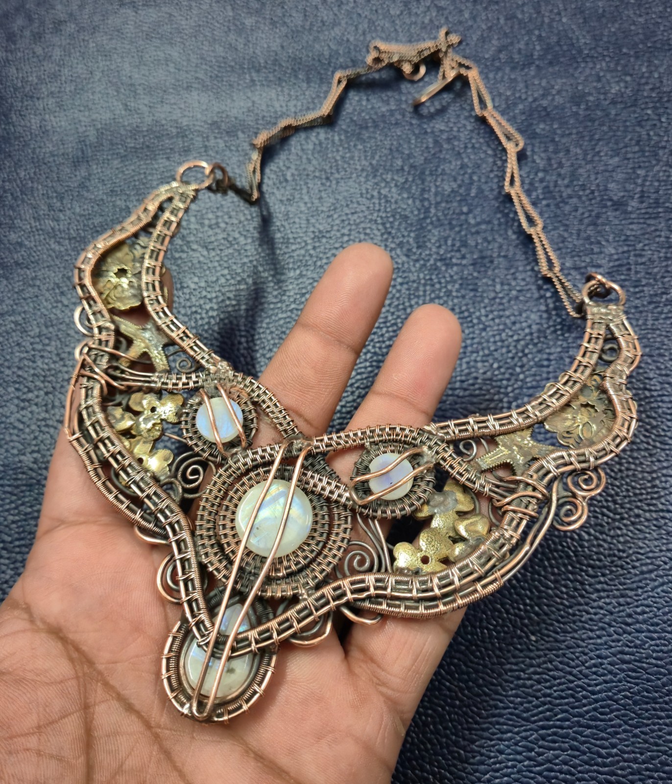Beautiful Moonstone Necklace Copper Wire Wrapped Necklace Gemstone Jewelry Gifts
