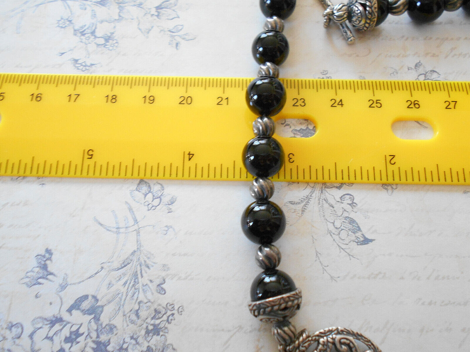 Carolyn Pollack Sterling 10.2 mm Black Onyx Beaded Necklace Toggle Clasp 49B83