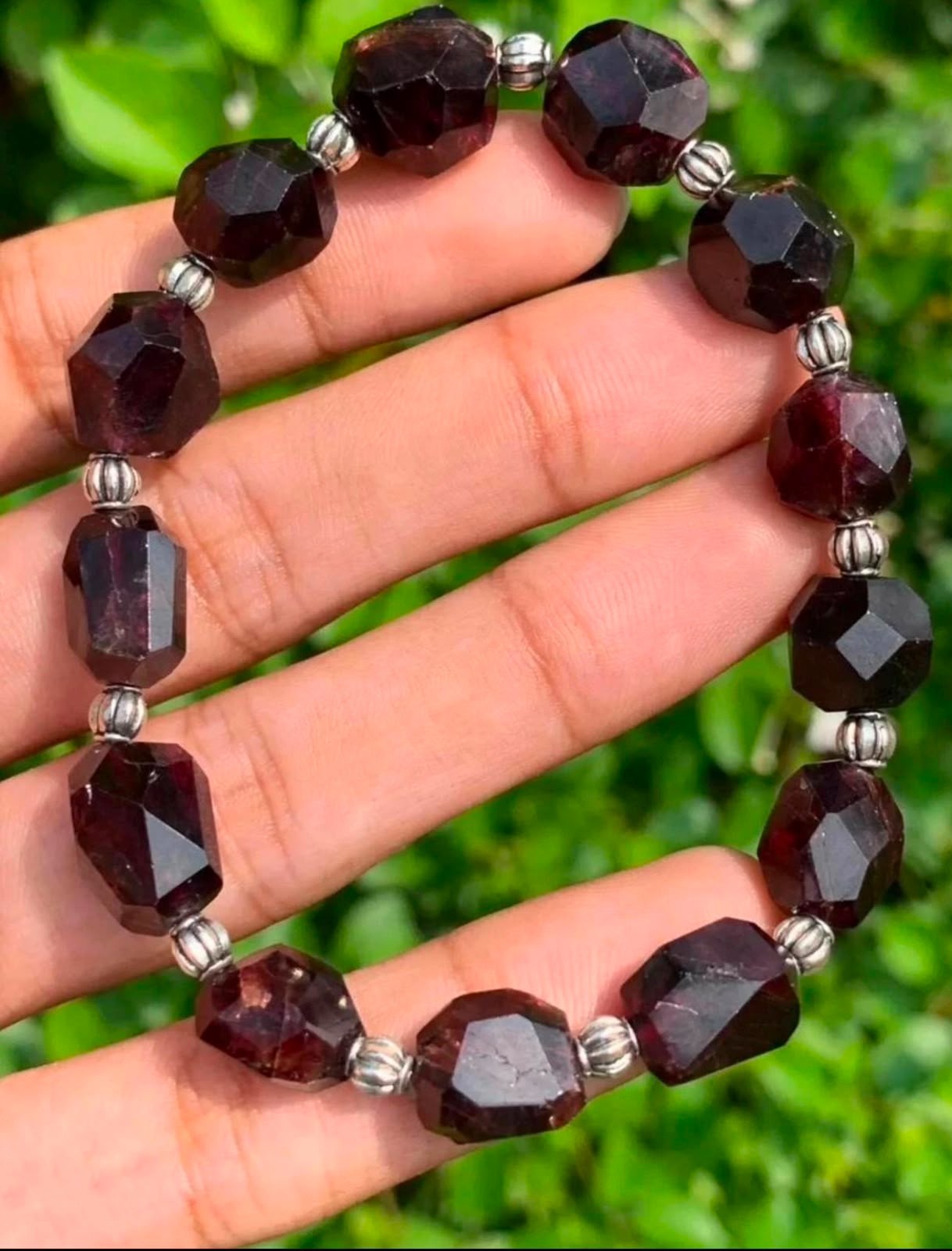 Raw Almandine Garnet Chunk Bracelet Natural Handmade January Birthstone Gift