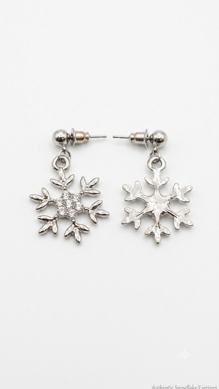 Silver Snowflake Earrings Crystal Rhinestone Winter Drop Dangle Christmas Gift
