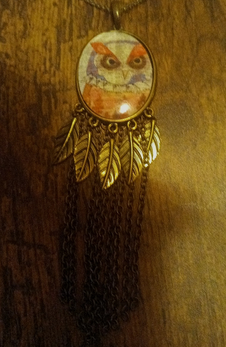 Owl pendant fringe fall necklace