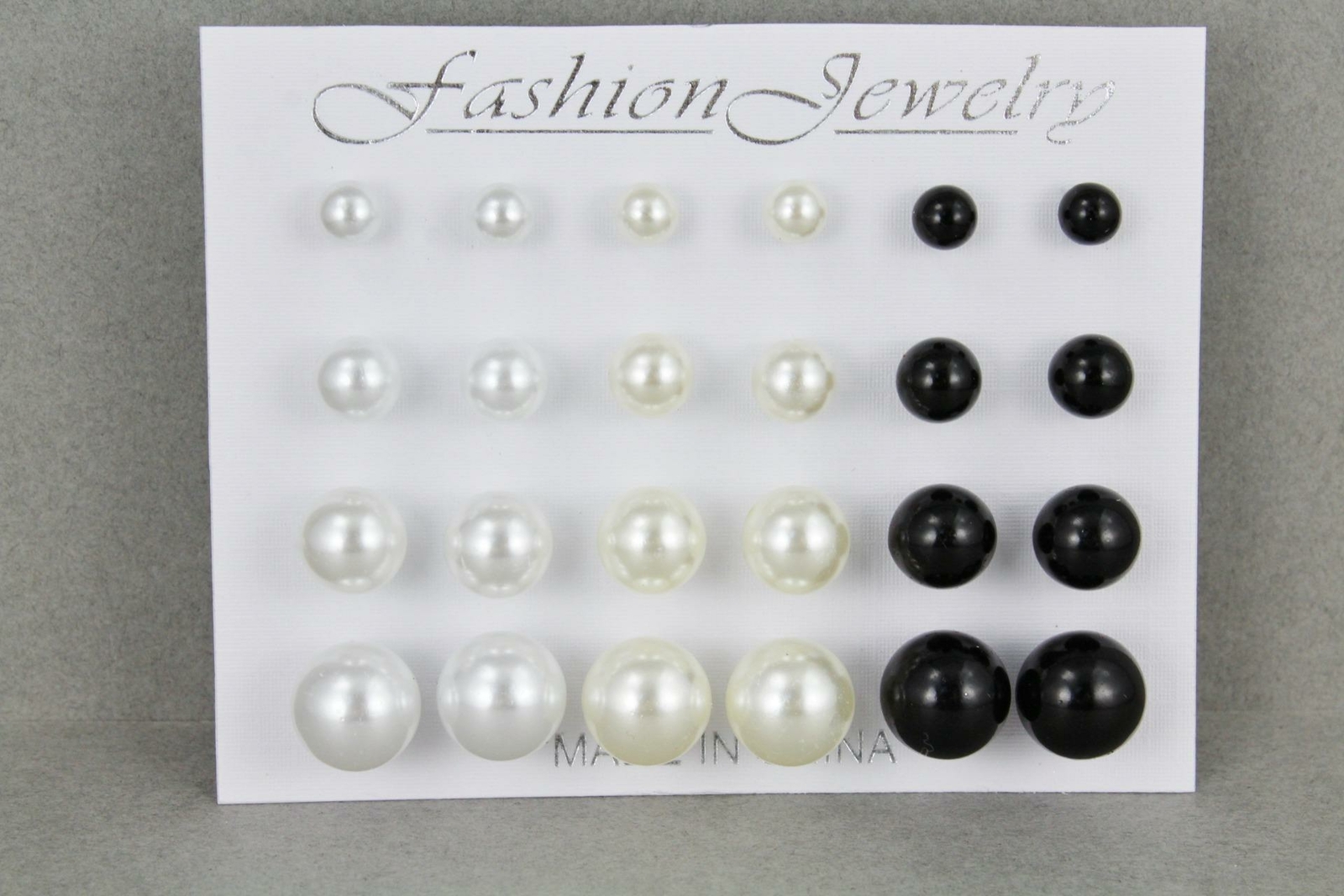White Cream Black earrings 12 pair set pack graduated faux pearl bead stud post