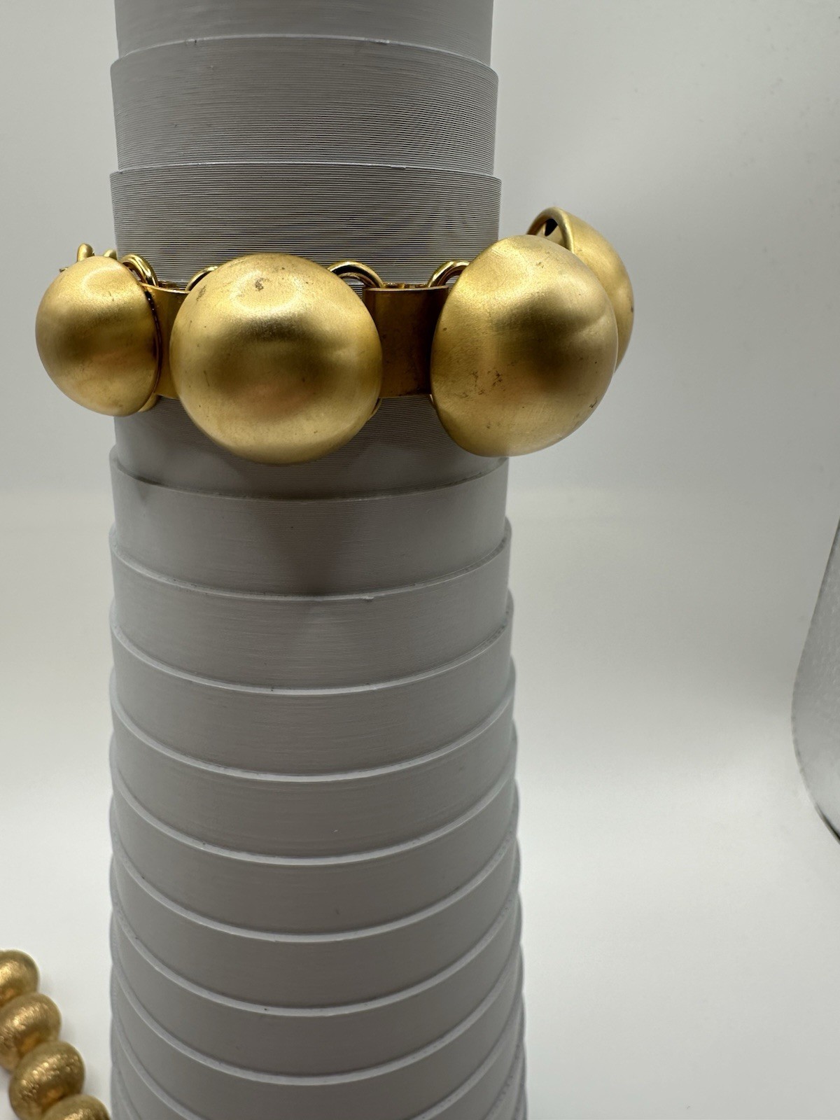 Gold Tone Plastic Beaded Necklace And Metal Bracelet