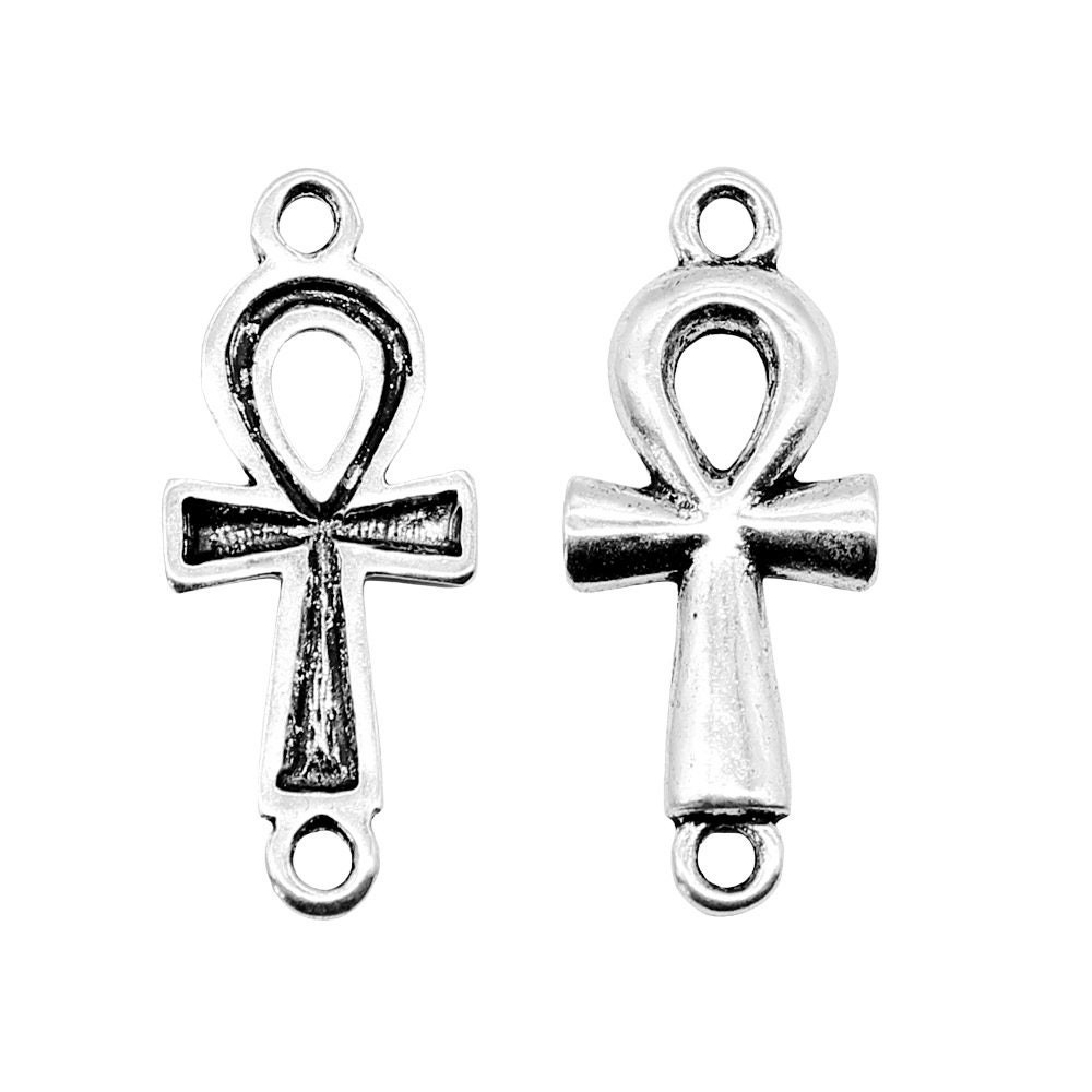 5 or 12PCS Antique Silver Tone Ankh Cross Religions Connector Pendant GGS249