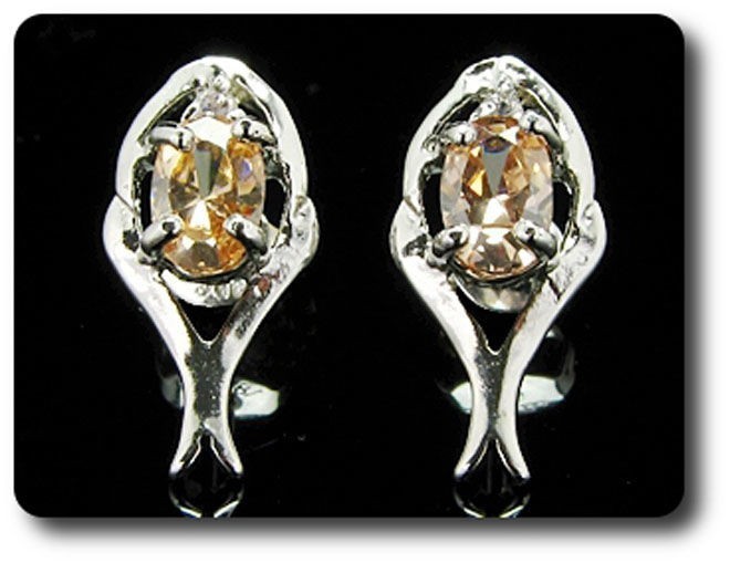 Minerals And Gemstones. Orange SAPPHIRE Earrings 2×7 Mm Plated Gold