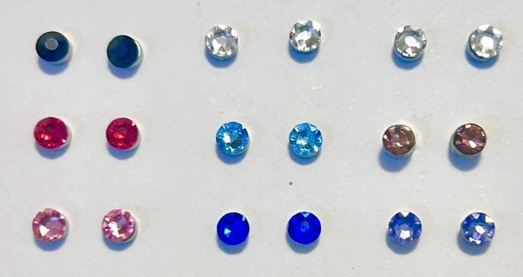NEW 9 Pairs MAGNETIC 3 mm Earrings Lot Crystal Clip-on Non-allergenic Ear Nose