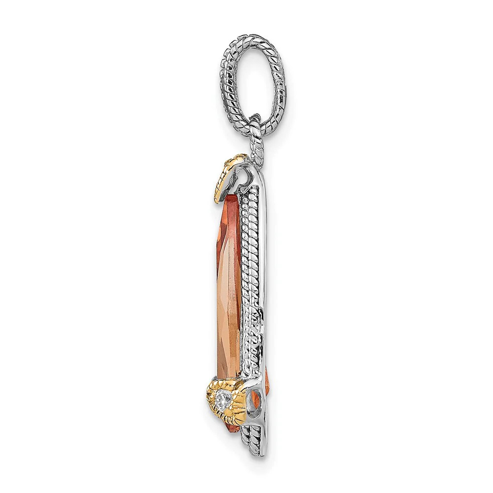 Sterling Silver & Vermeil Rhodium-Plated Champagne CZ Pendant