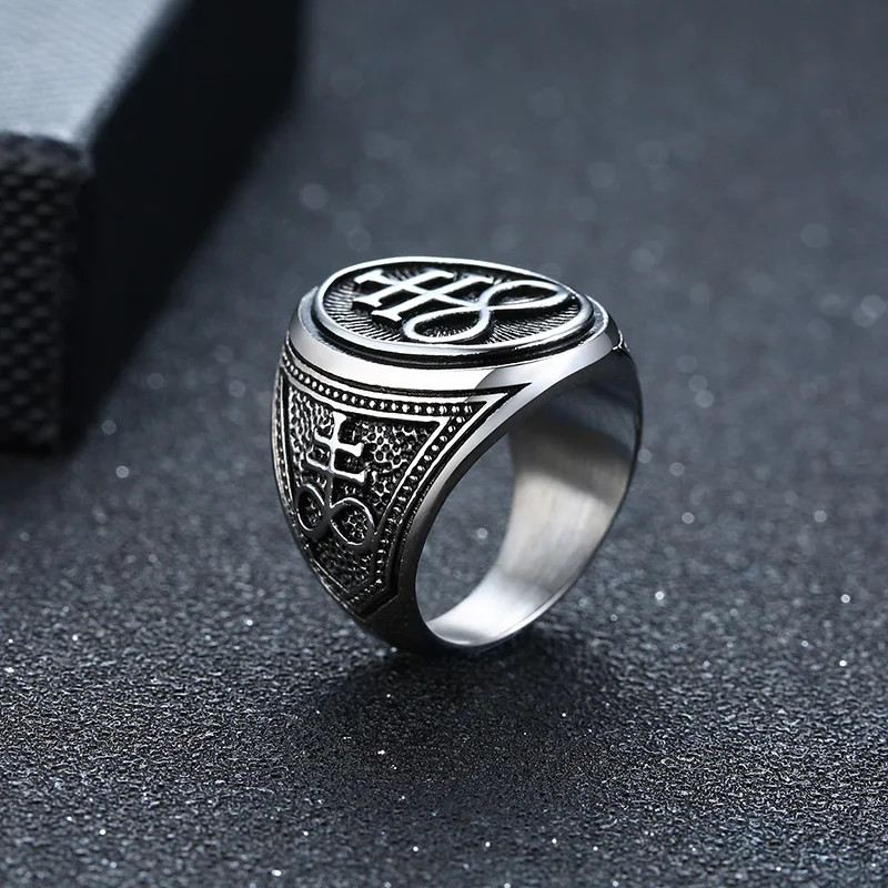 Sigil of Lucifer Devil Seal Satan Stamp Ring Men Stainless Steel Punk Signet Ban