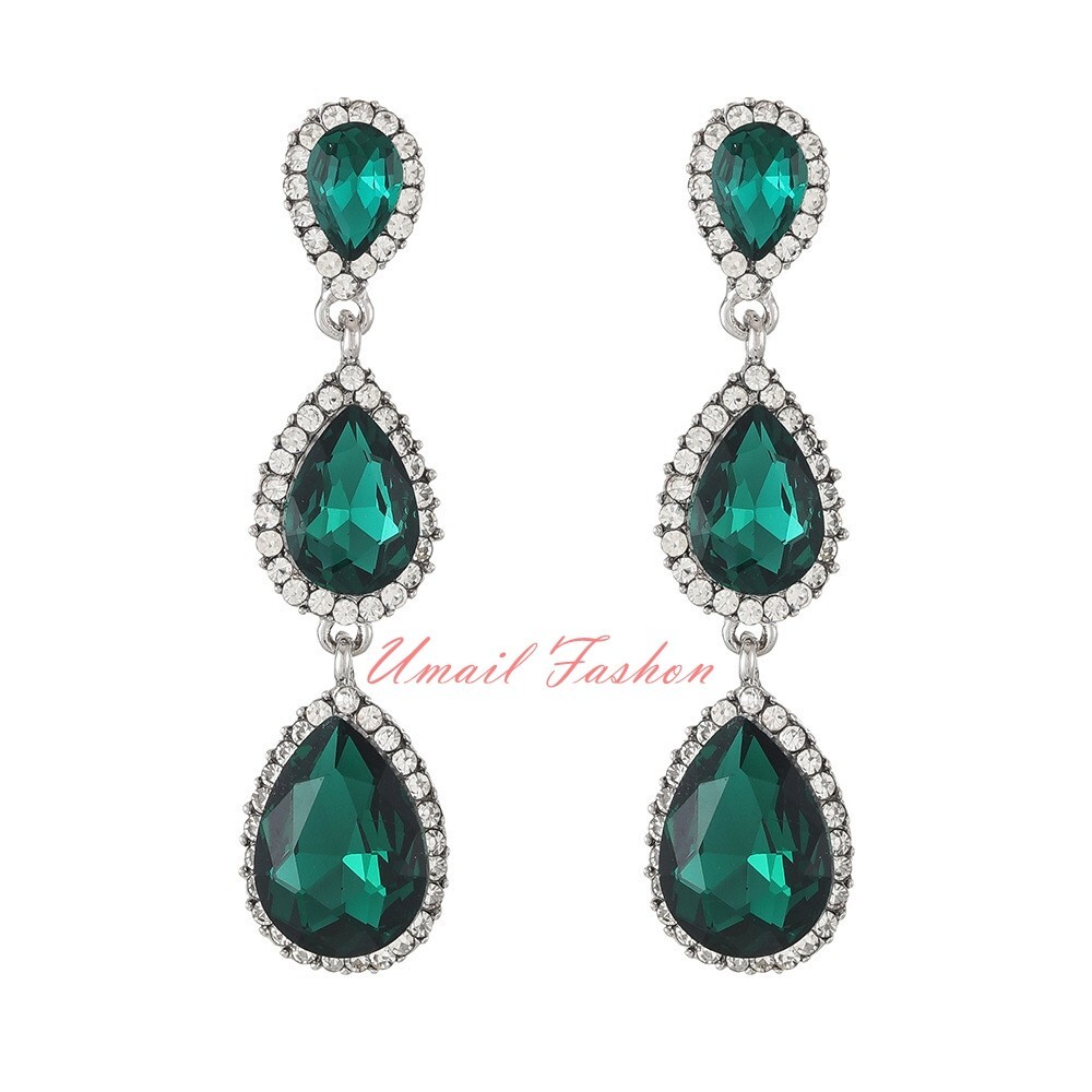 New electro plating water drop three-section crystal earrings