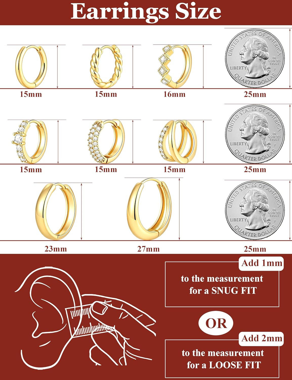 8 Pairs Gold Hoop Earrings Set for Women, 14K Gold Plated CZ Cartilage Earring f