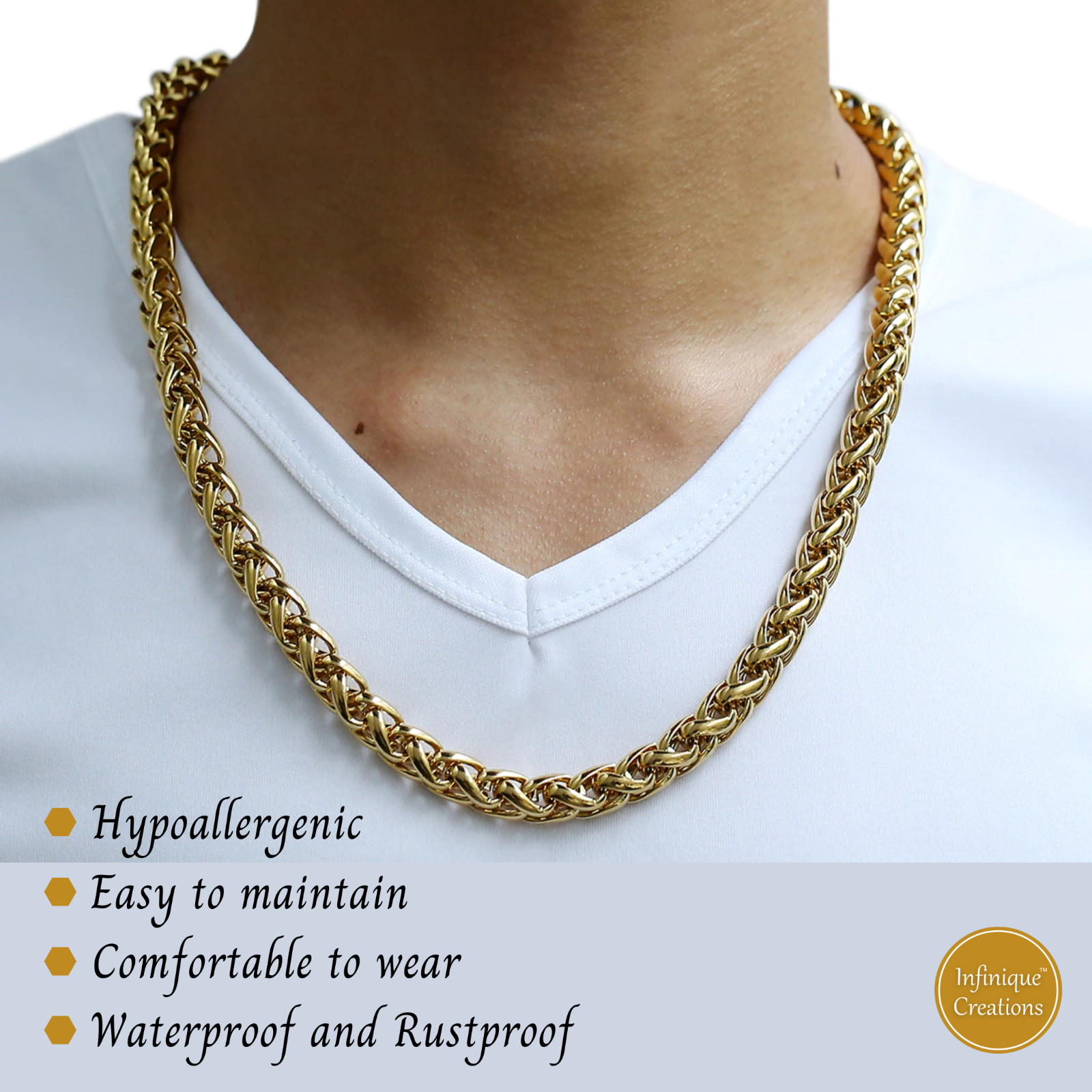 Stainless Steel Wheat Braided Chain 18K Gold Plated 7-38″ Men Bracelet Necklace