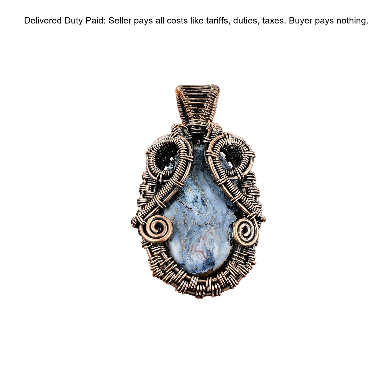 Copper Oval Pietersite Gemstone Daughter Wire Wrapped Wedding Graduation Pendant