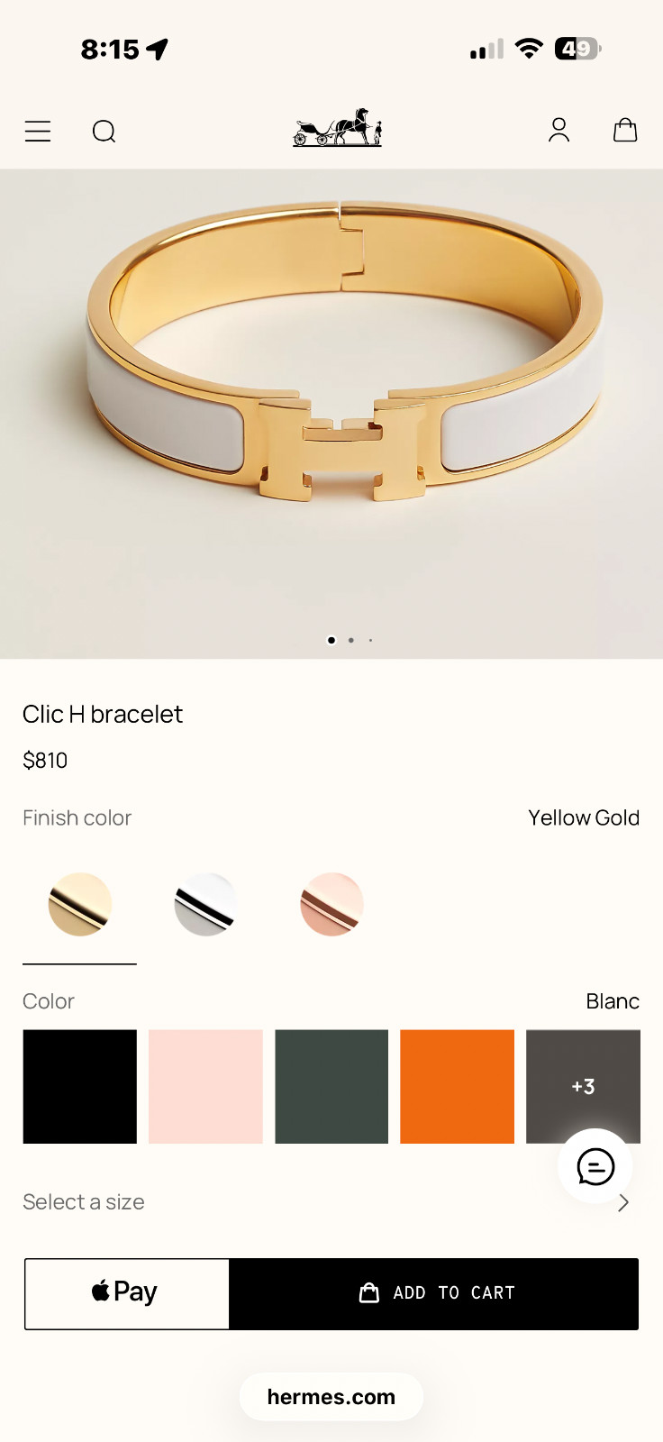 Authentic Hermès Clic H Bracelet White Enamel YG Size GM (Medium/Large) no box