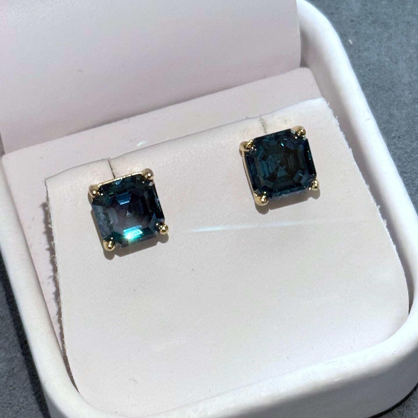Dark Blue Asscher Cut Moissanite Stud Earrings Certified VVS1 – 925 Silver