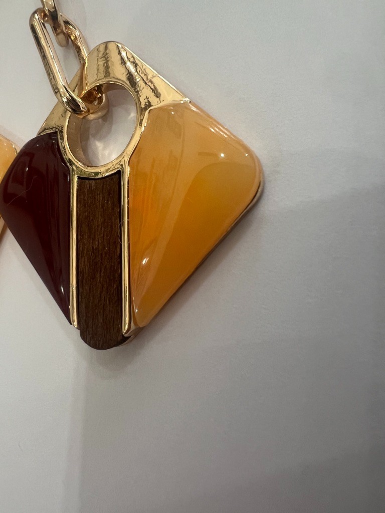 Geometric Earrings Gold Amber Wine Blush Wood 3” Mod Uncas Int Vendor Sample