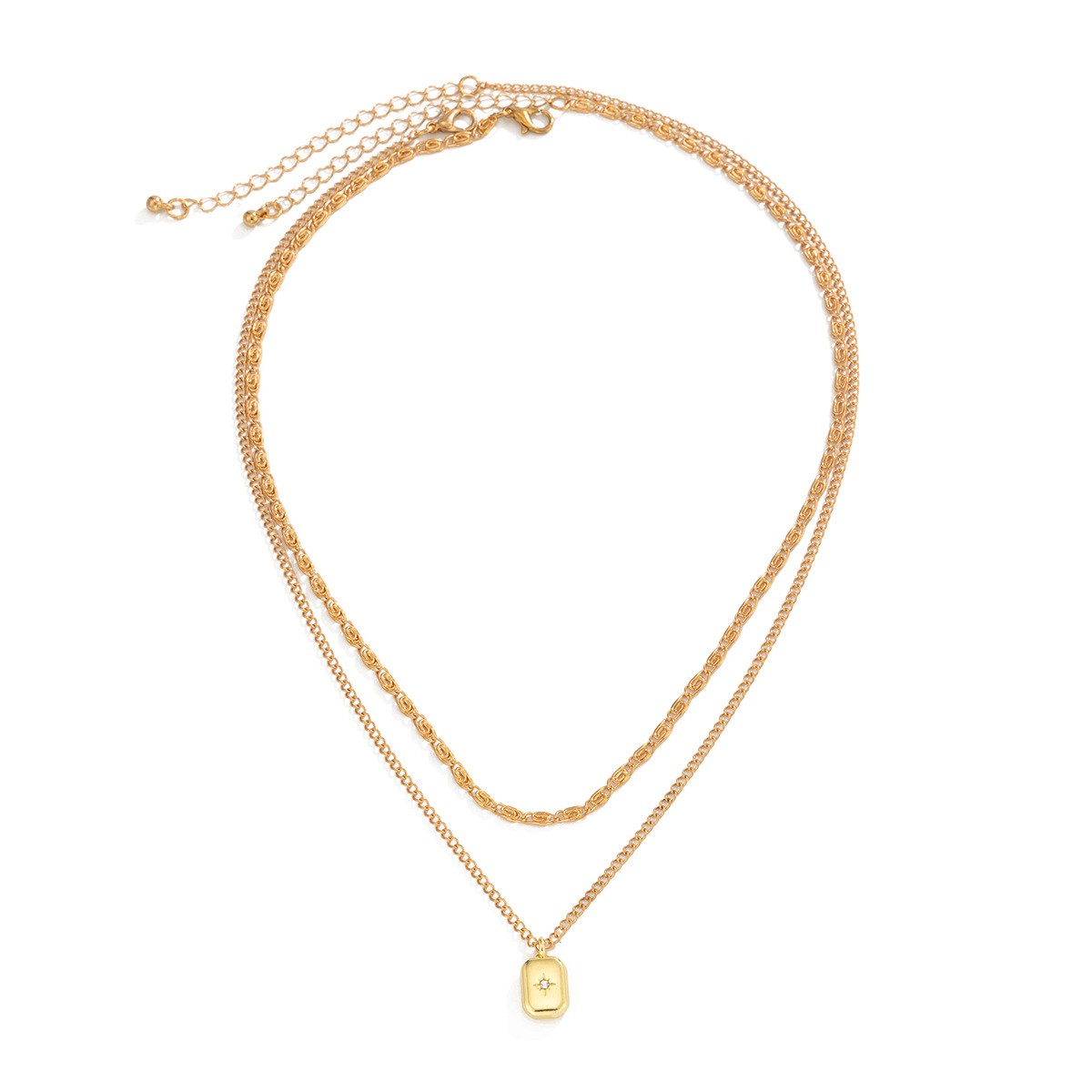 Gold Plated Double Layered Necklace Star Pendant Chain Unisex Stackable Jewelry