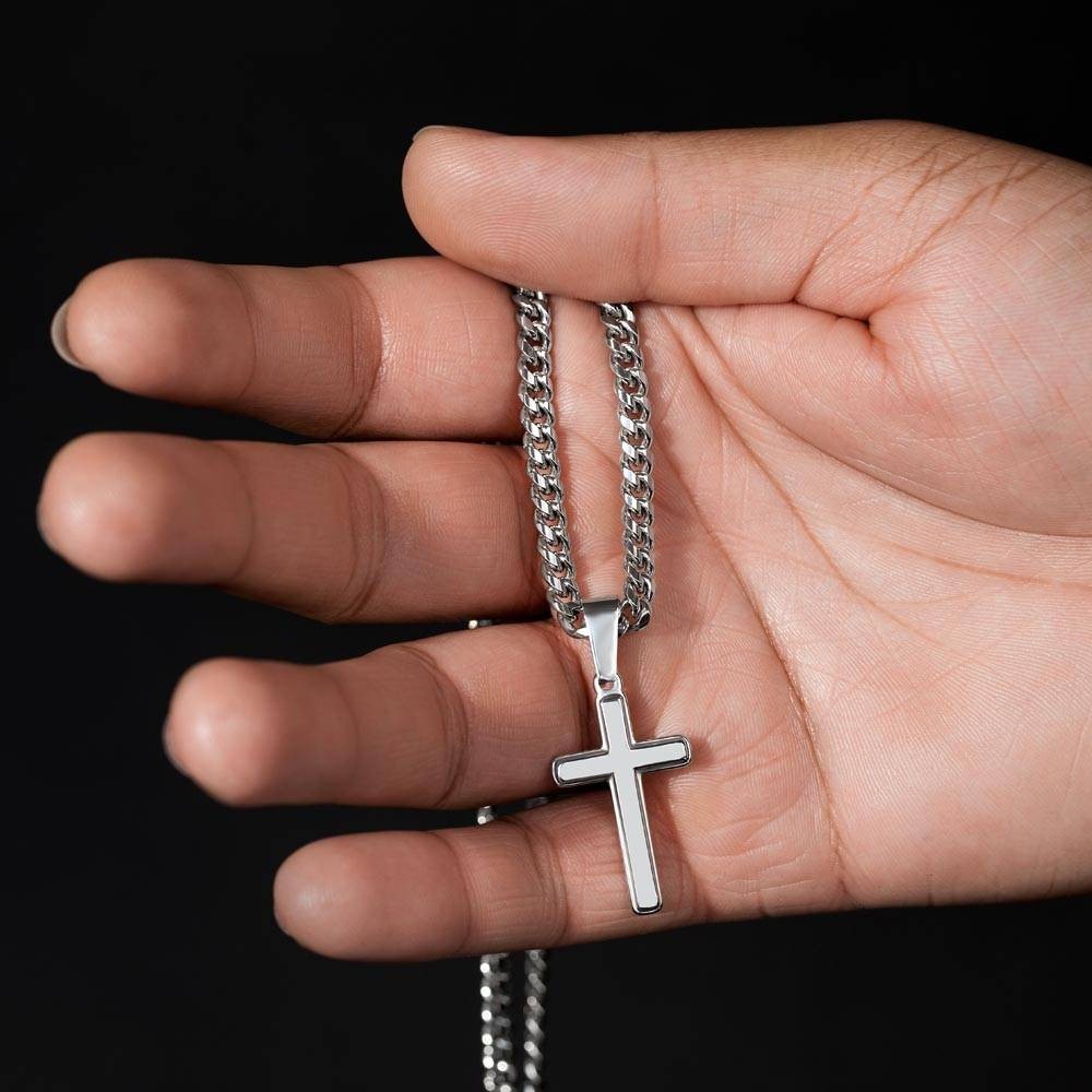 To My Son Cross Necklace Cuban Link Chain Faith Gift from Mom Dad for Teen Boys