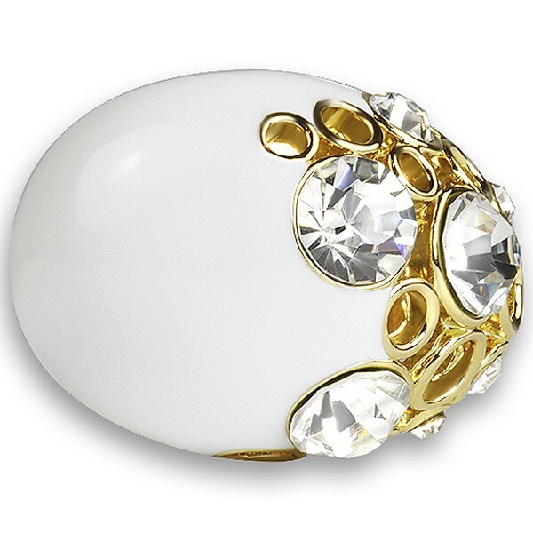 FASHION COCKTAIL STATEMENT RING 18K GOLD PLATED CRYSTAL EPOXY WHITE ROUND SIZE 6