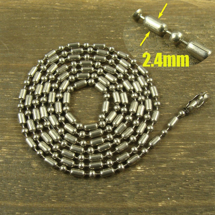 26″ Pure Titanium 2.4mm Anti-allergy Necklace Military Army Ball Bead Chain H321