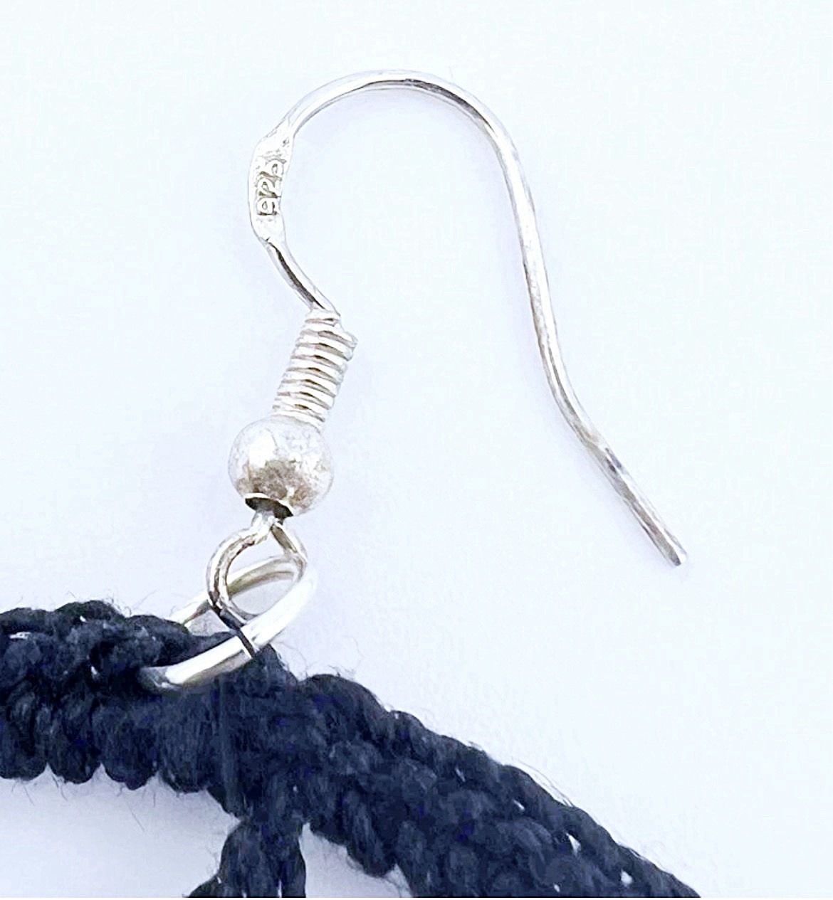 Artisan Black Crochet Weave Hoop Dangle 3” 925 Earrings – Handmade Lithuania