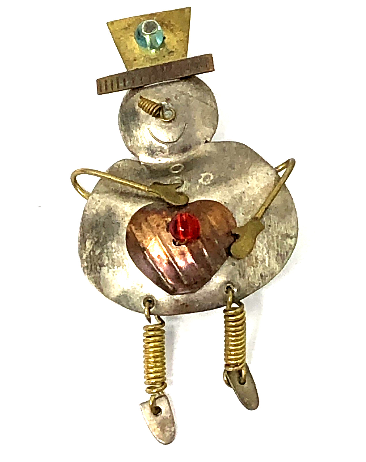 Rustic Snowman Brooch Pin Mixed Metals Handcrafted Artisan Christmas