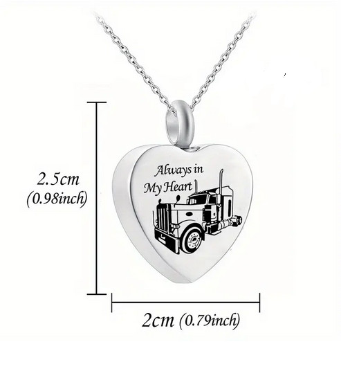 TRUCK DRIVER URN MEMORIAL ASHES HEART pendant 18″ 925 Sterling Silver Necklace
