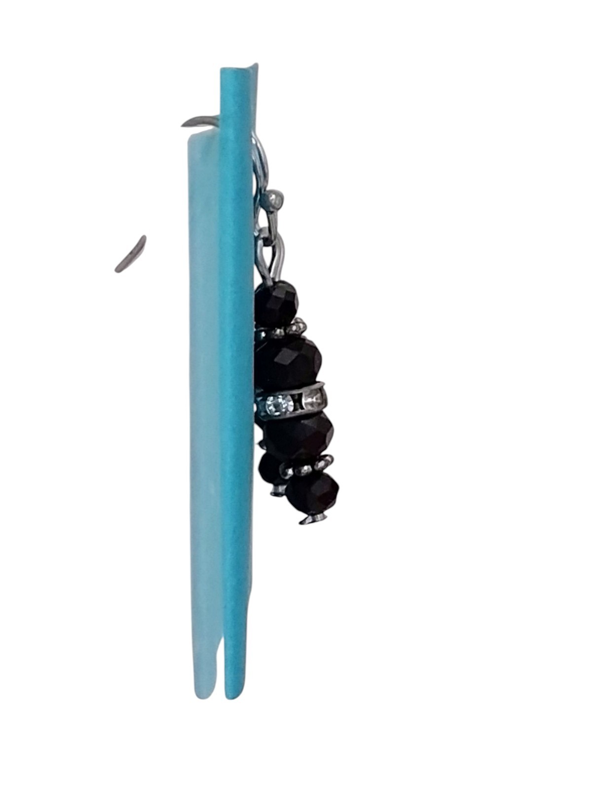 Handcrafted SILVERTONE BLACK BEADS Dangle Earrings HYPOALLERGENIC LOOPS STOPPERS