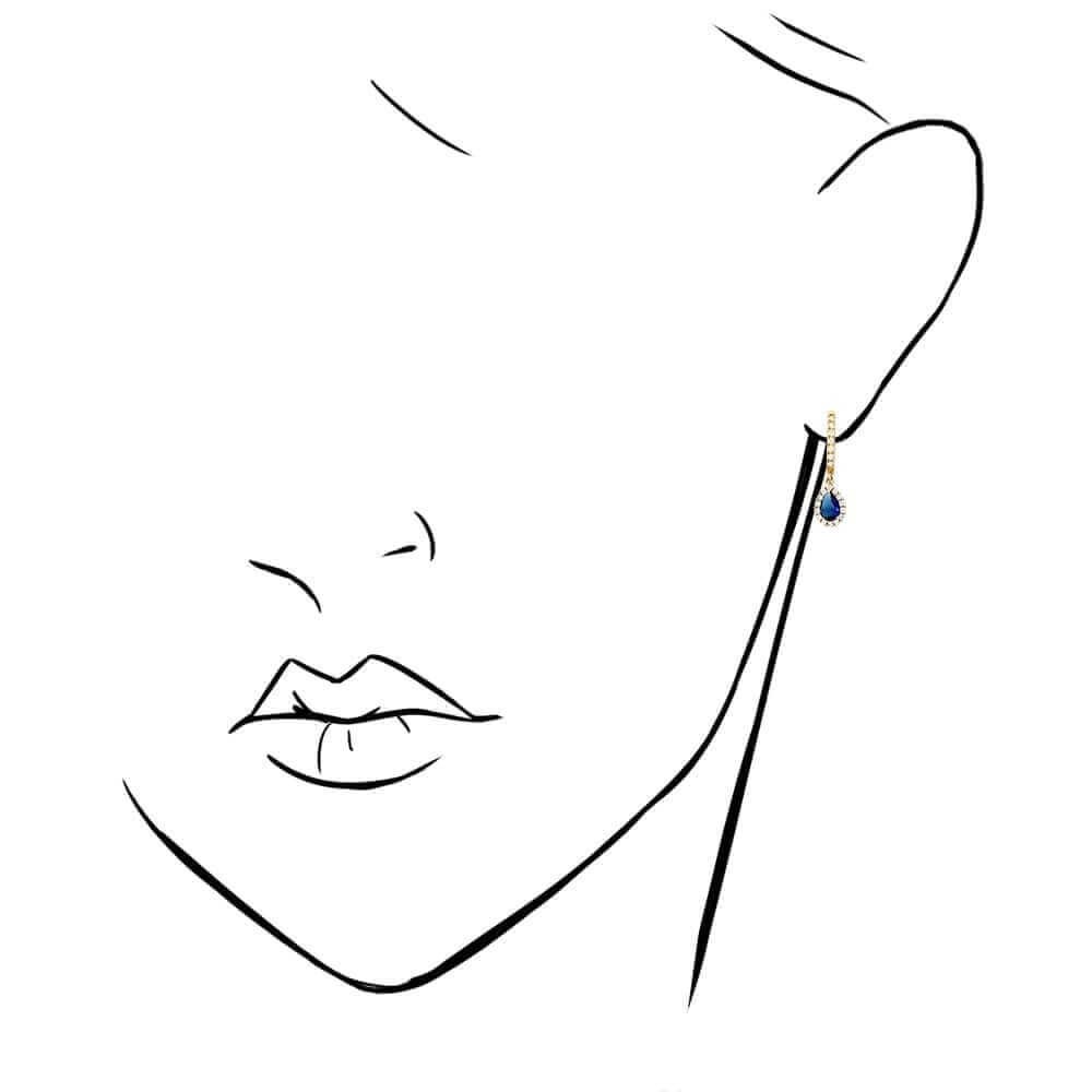 Real 14k Gold Yellow White Birthstone Teardrop Diamond Halo Earrings 1″