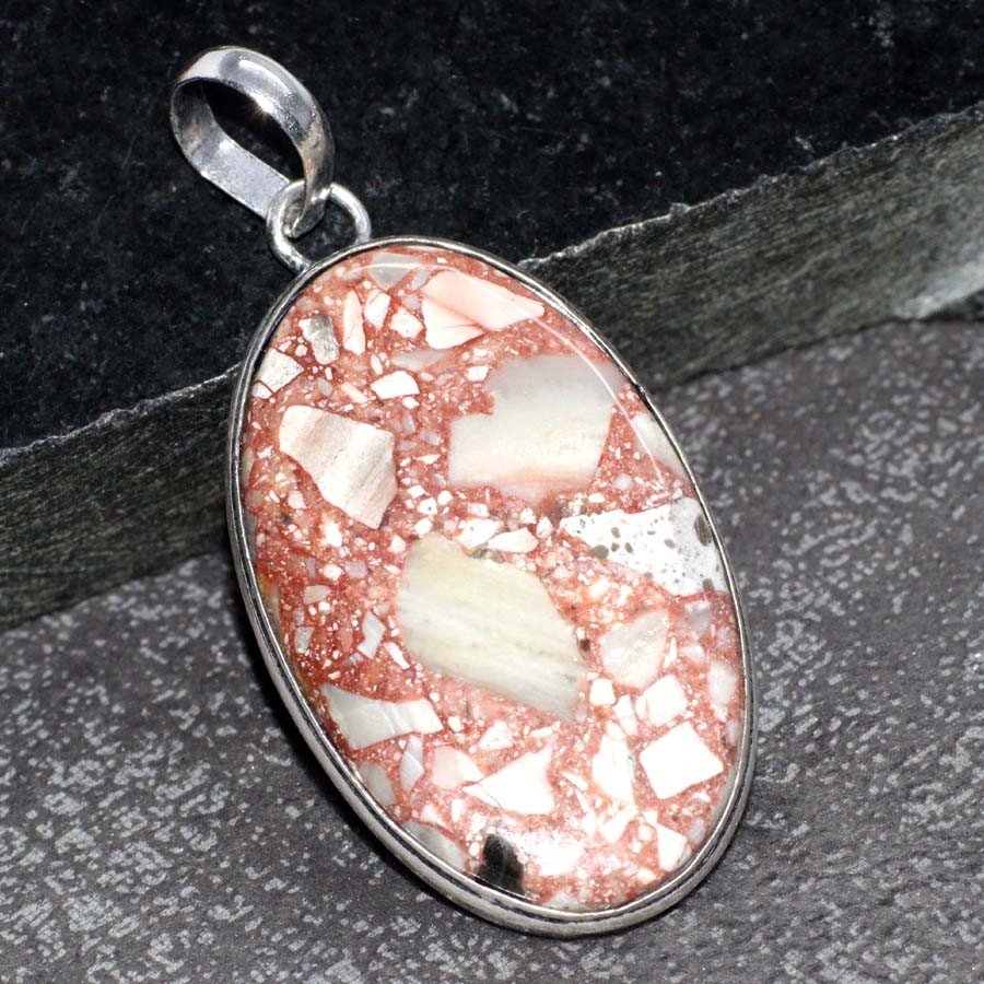 925 Silver Plated Marble Jasper Pendant Handmade Jewelry Size 2.1″ GW