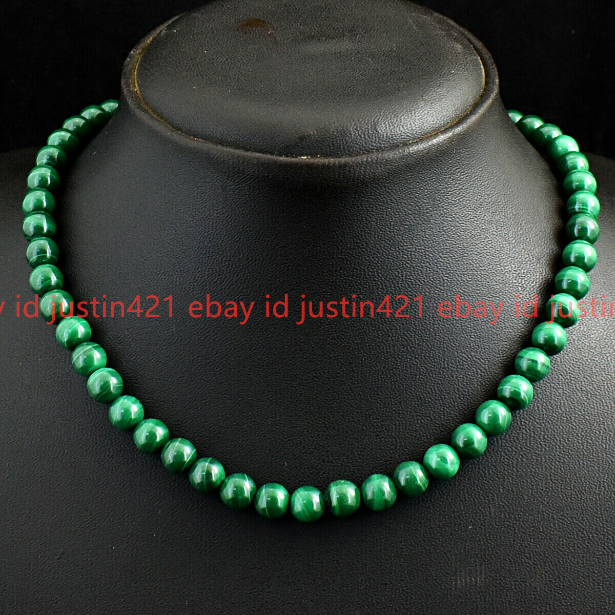100% Genuine Natural 8mm Green Malachite Round Gemstone Beads Necklace 16-36″