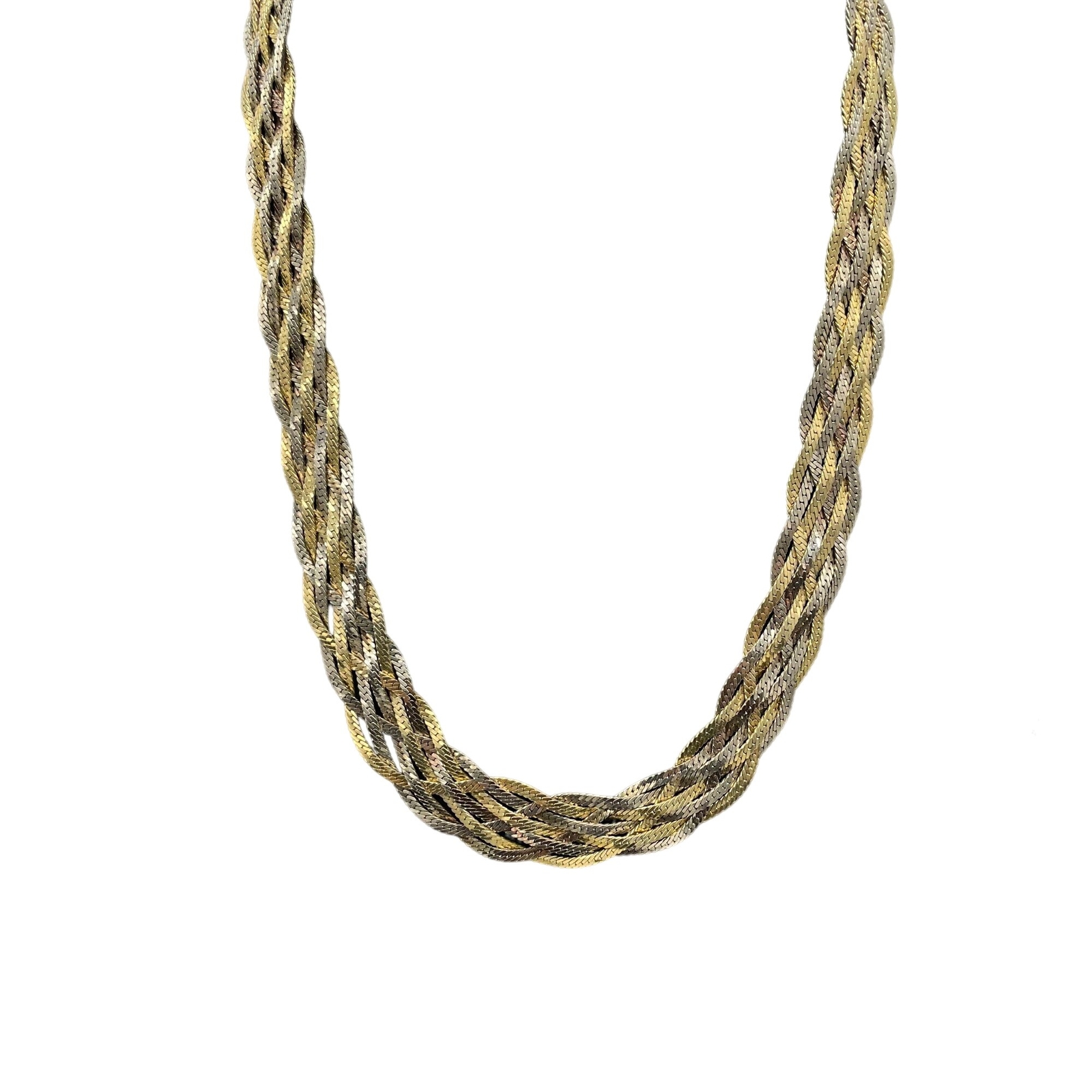 Herringbone Braided Chain Necklace Silver and Gold Tone Elegant Classic