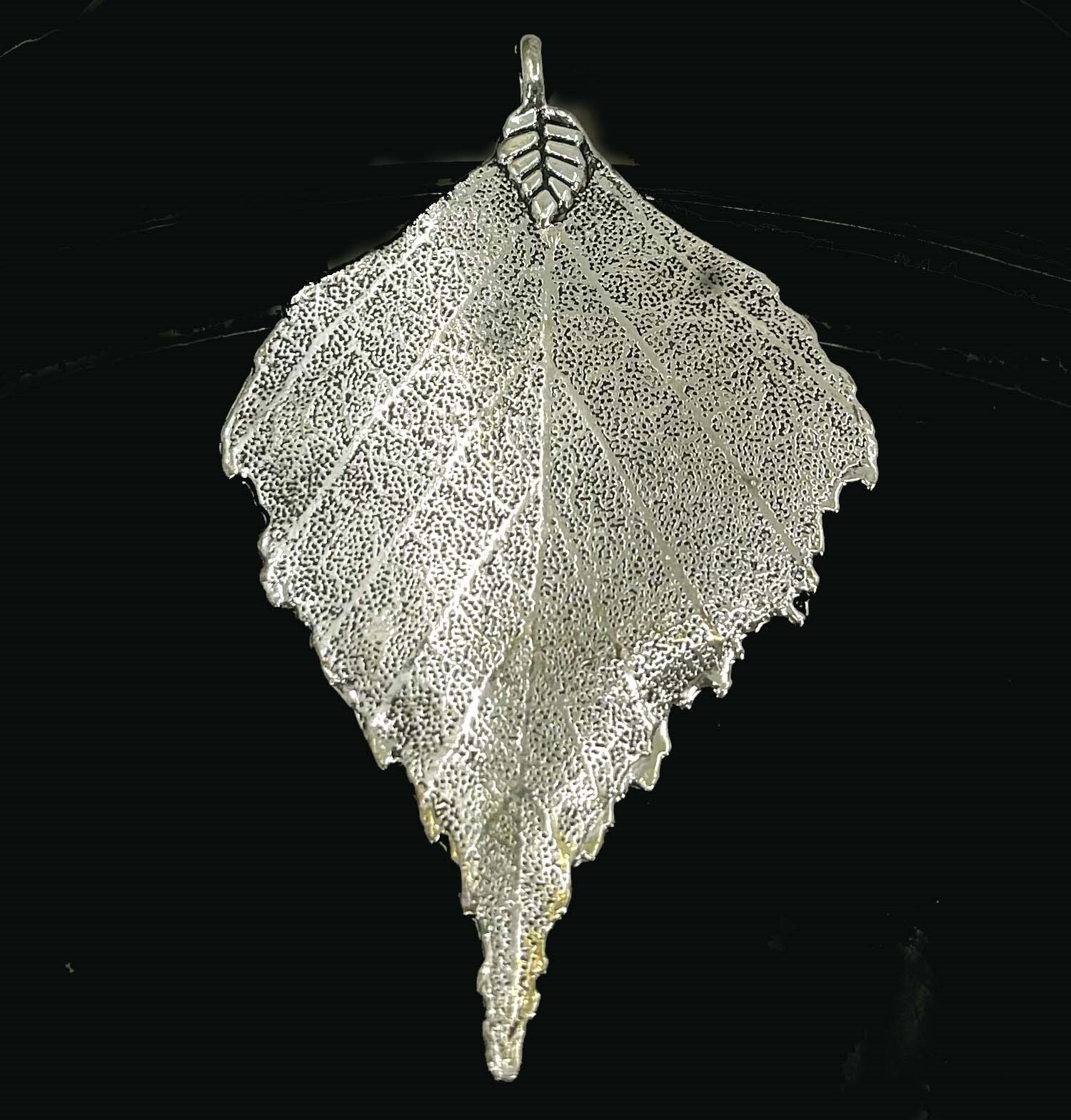72x45mm Antique Silver Tone Birch Large Leaf Pendant