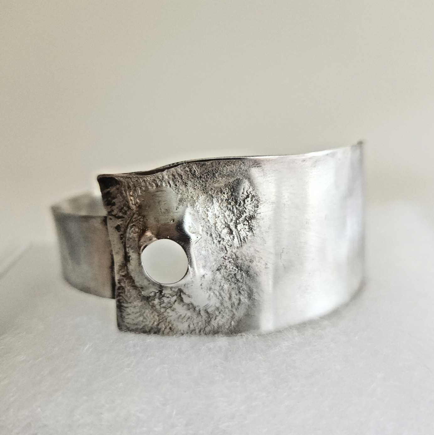 Artisan Sterling Silver Modernist Wide Cuff Bracelet Handmade Studio Jewelry 30g