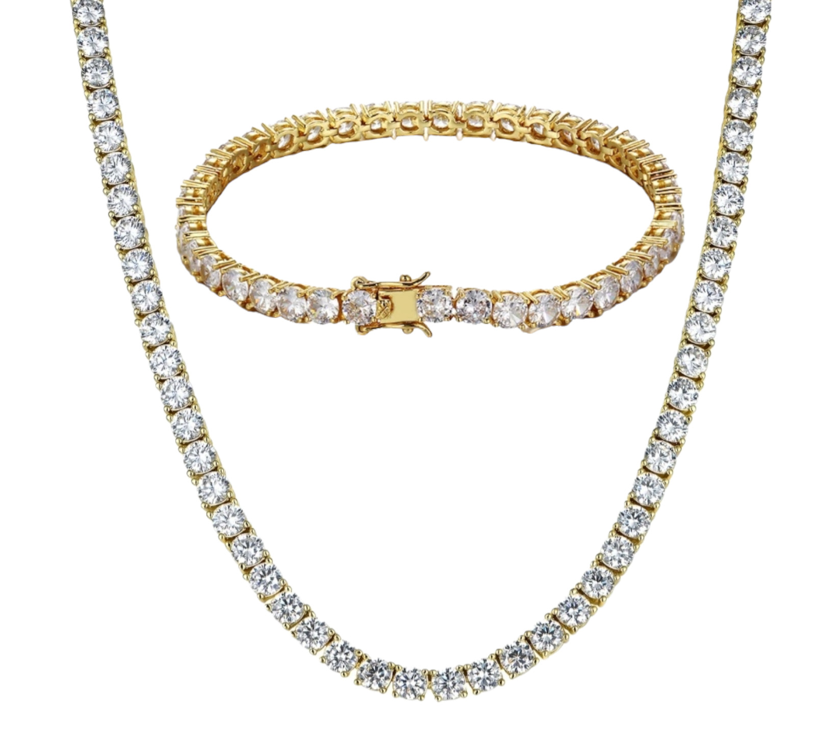 Gold Plated Tennis Bracelet, Necklace 4mm For Men, Women 16in, 18in, 20in