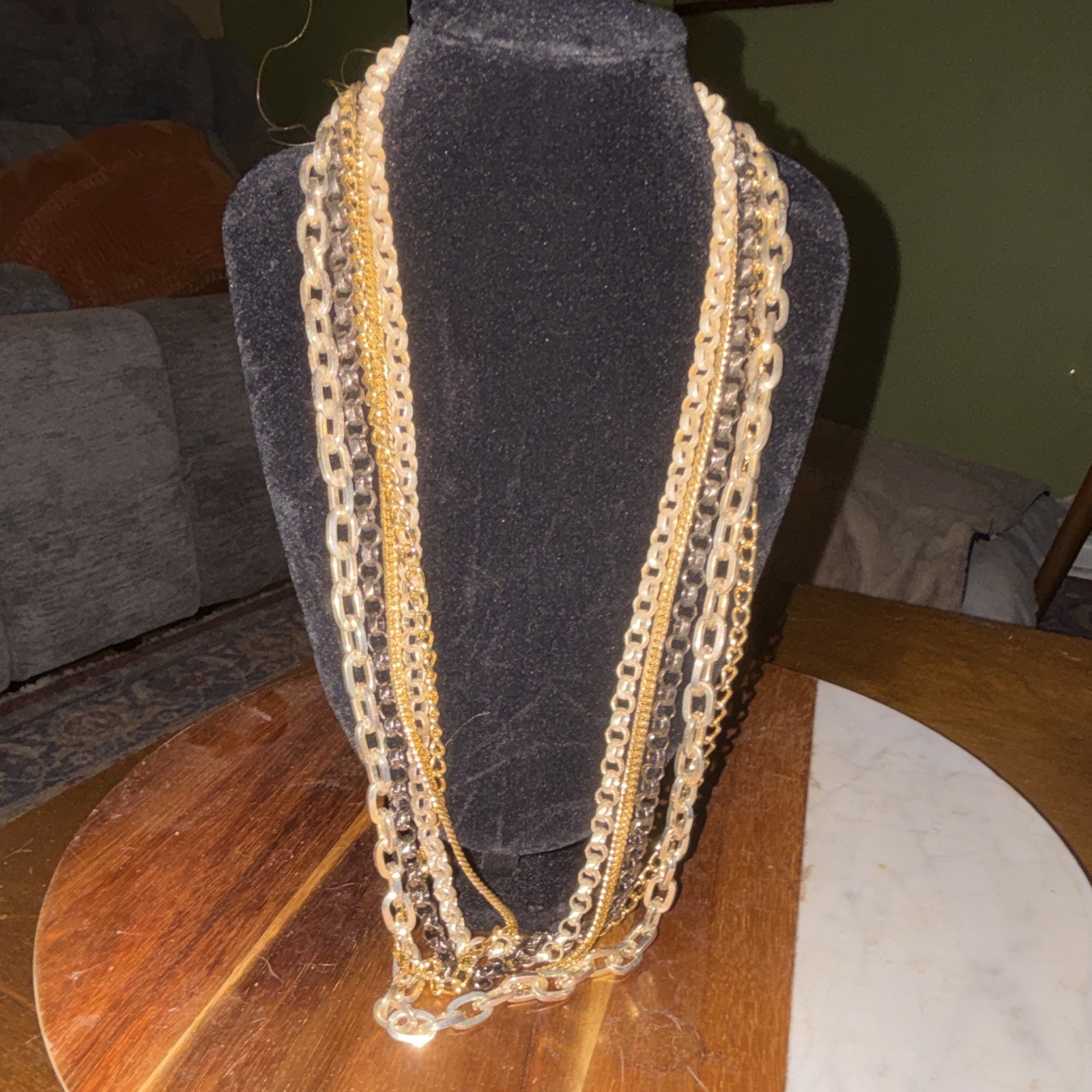 Gold & Silver Tone Layered Multi-Strand Cable Chain Necklace, Fold Over