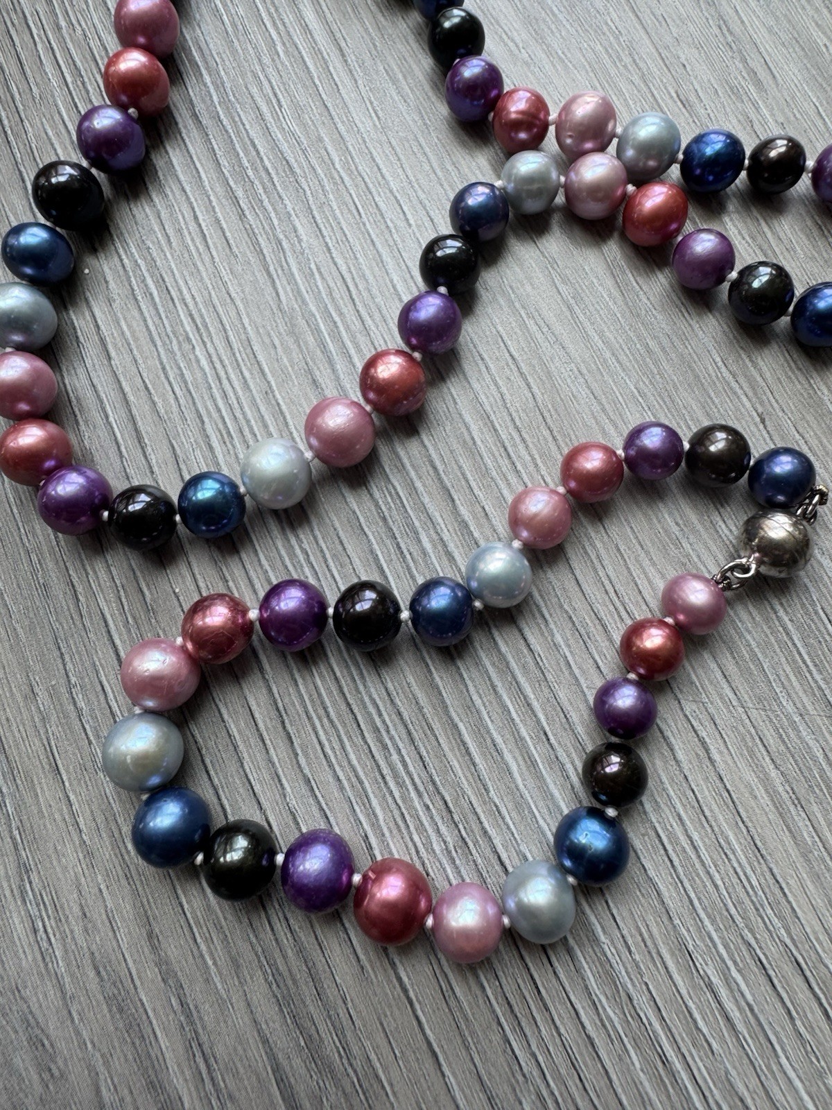 Multicolor Faux Pearl Necklace Bracelet Set Magnetic Clasp Purple Blue Pink Chic