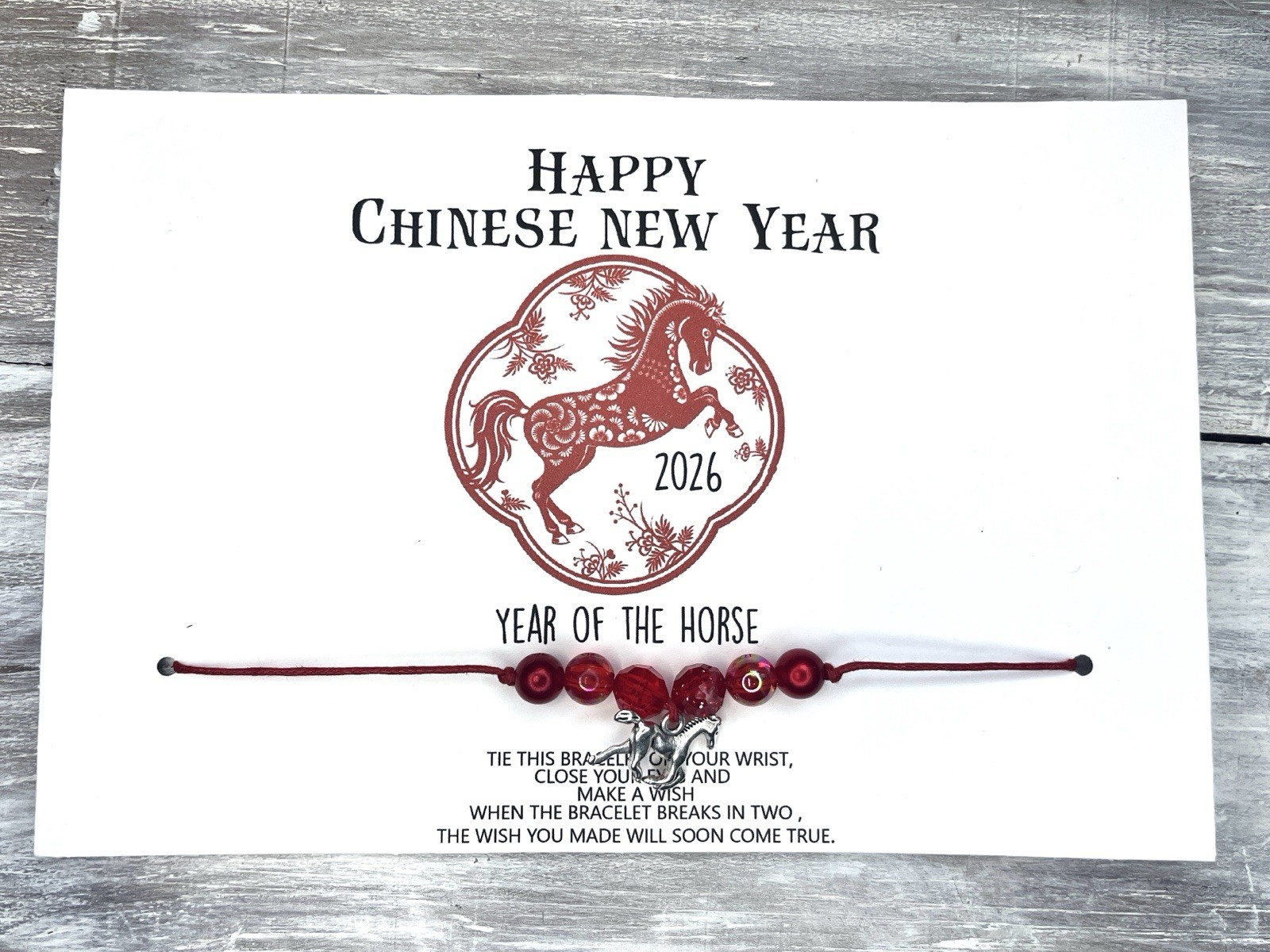 Happy Chinese New Year Fire Horse Wish Bracelet-Horse Charm Bracelet