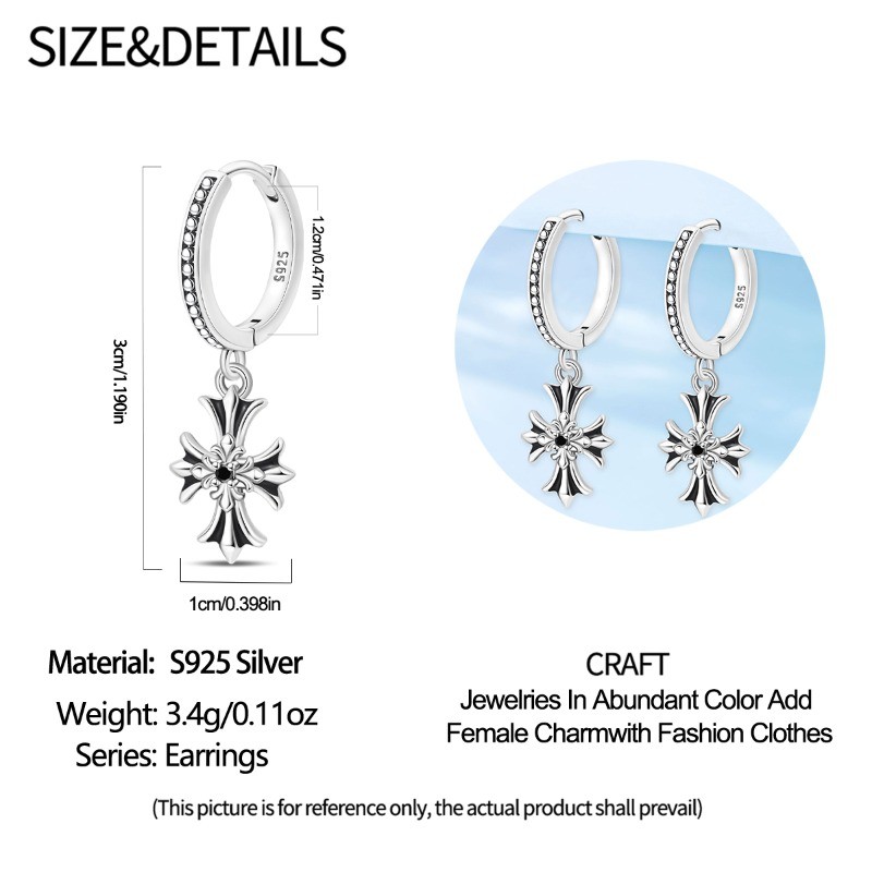 PANDACH 925 Sterling Silver Cross Earrings Restro Drop Dangle Earrings for Women