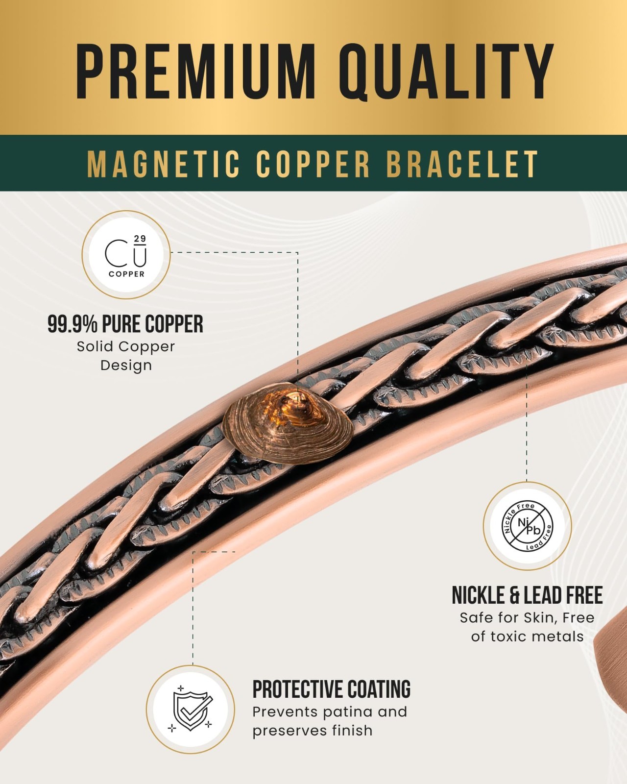 Adjustable Copper Magnetic Bracelet for Men & Women – Woven Inlay Cuff Bangle