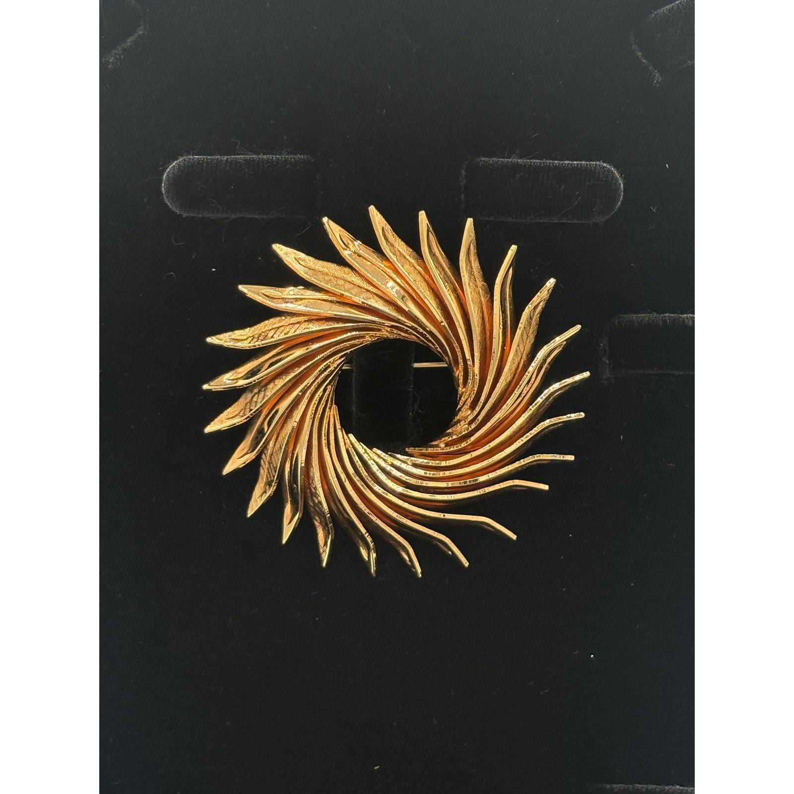 Radiant Mid-Century Swirl Brooch | Gold-Tone Sunburst Pin |Wearable Art Jewelry